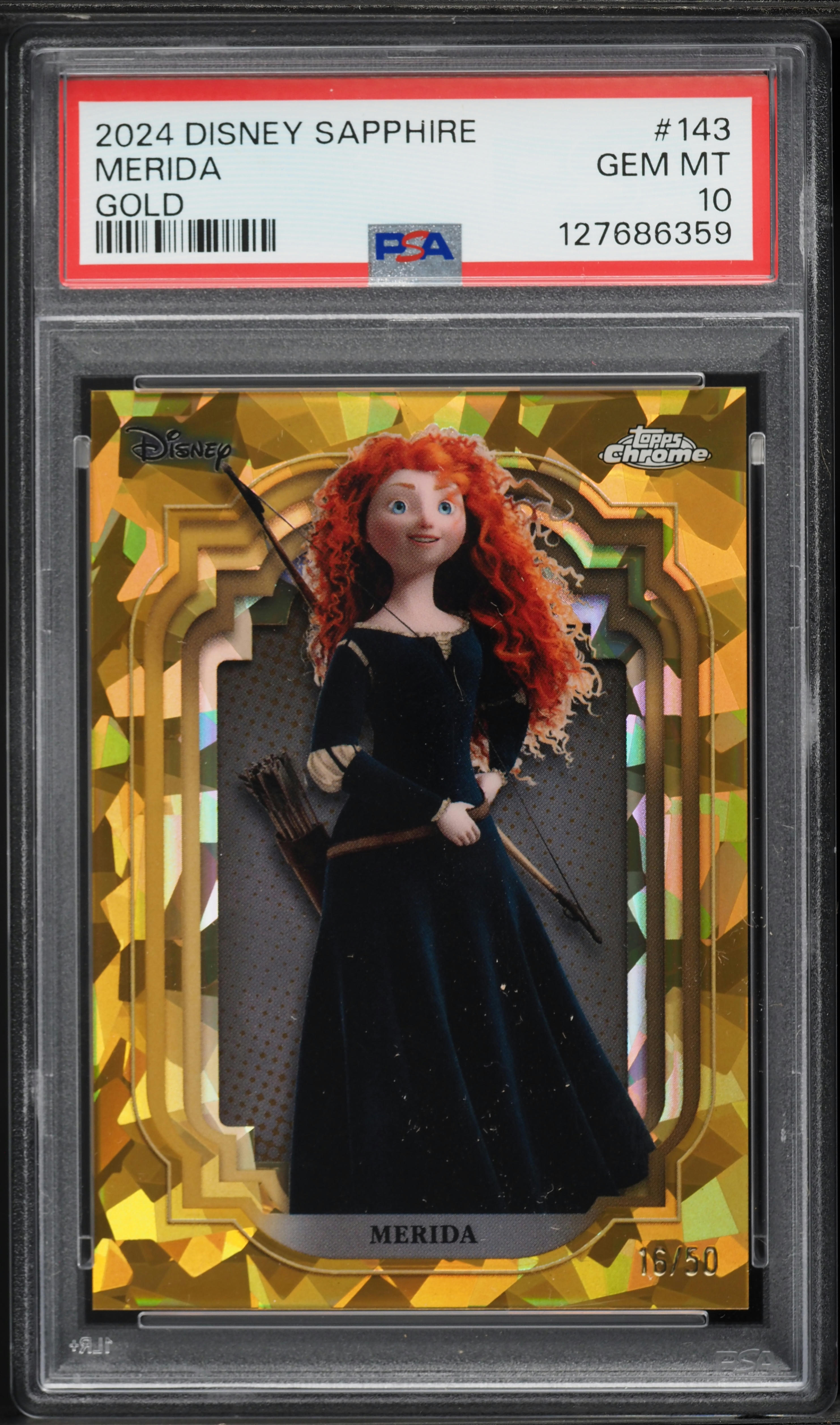 2024 Topps Chrome Disney Sapphire Edition Gold Merida /50 #143 PSA