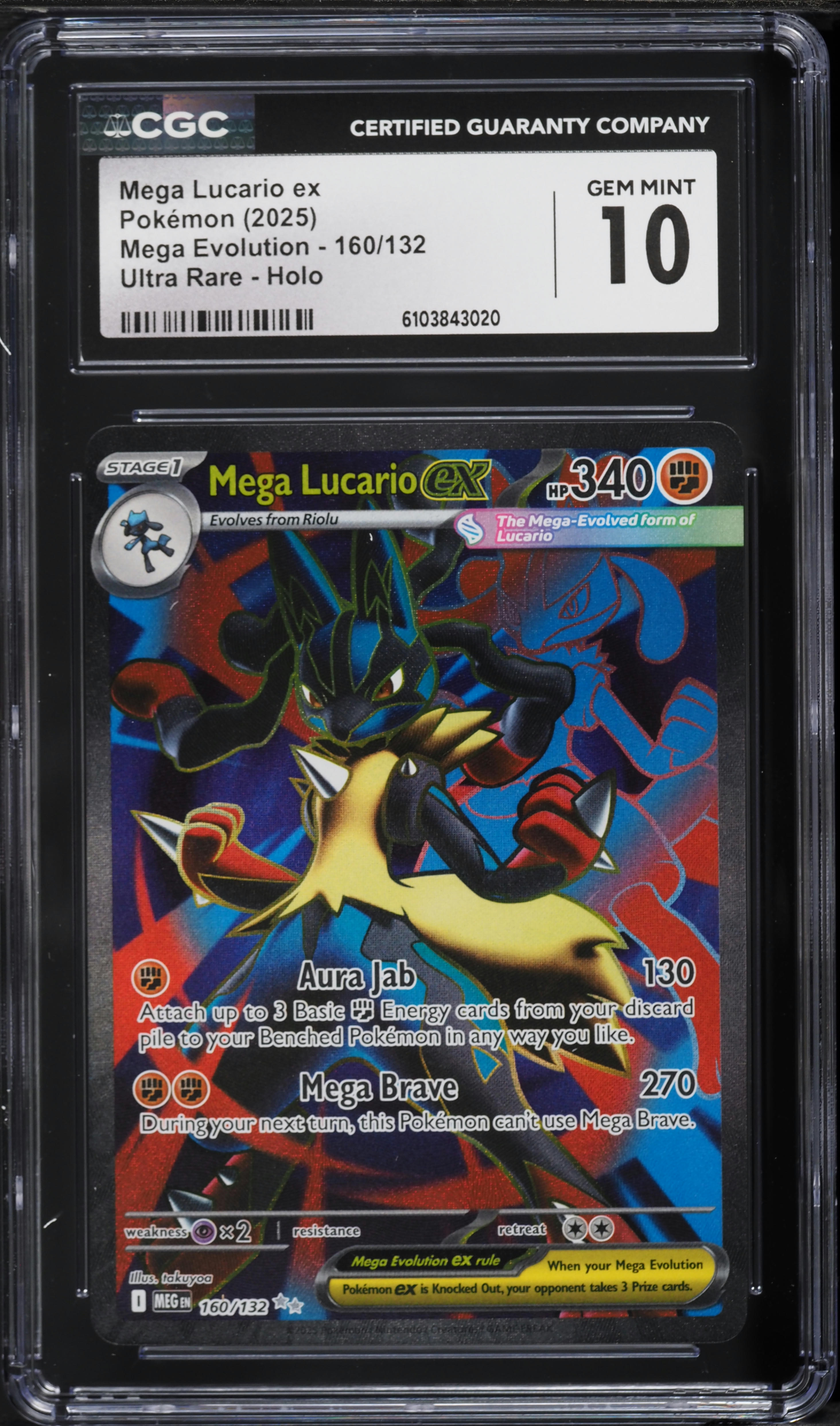 2025 Pokemon Mega Evolution Full Art Mega Lucario EX #160 CGC 10