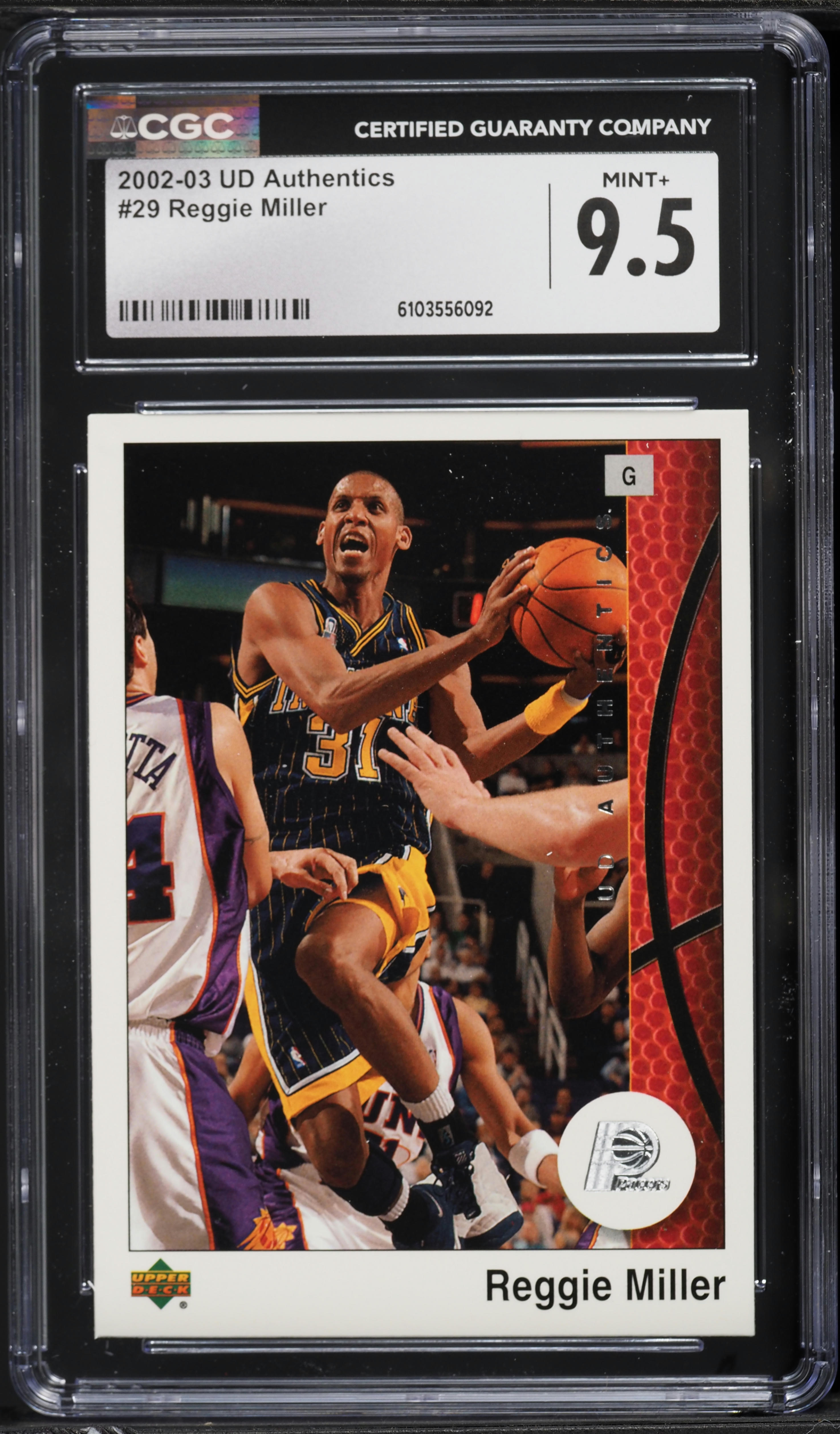 2002 Upper Deck Authentics Reggie Miller #29 CGC 9.5 MINT+ on 