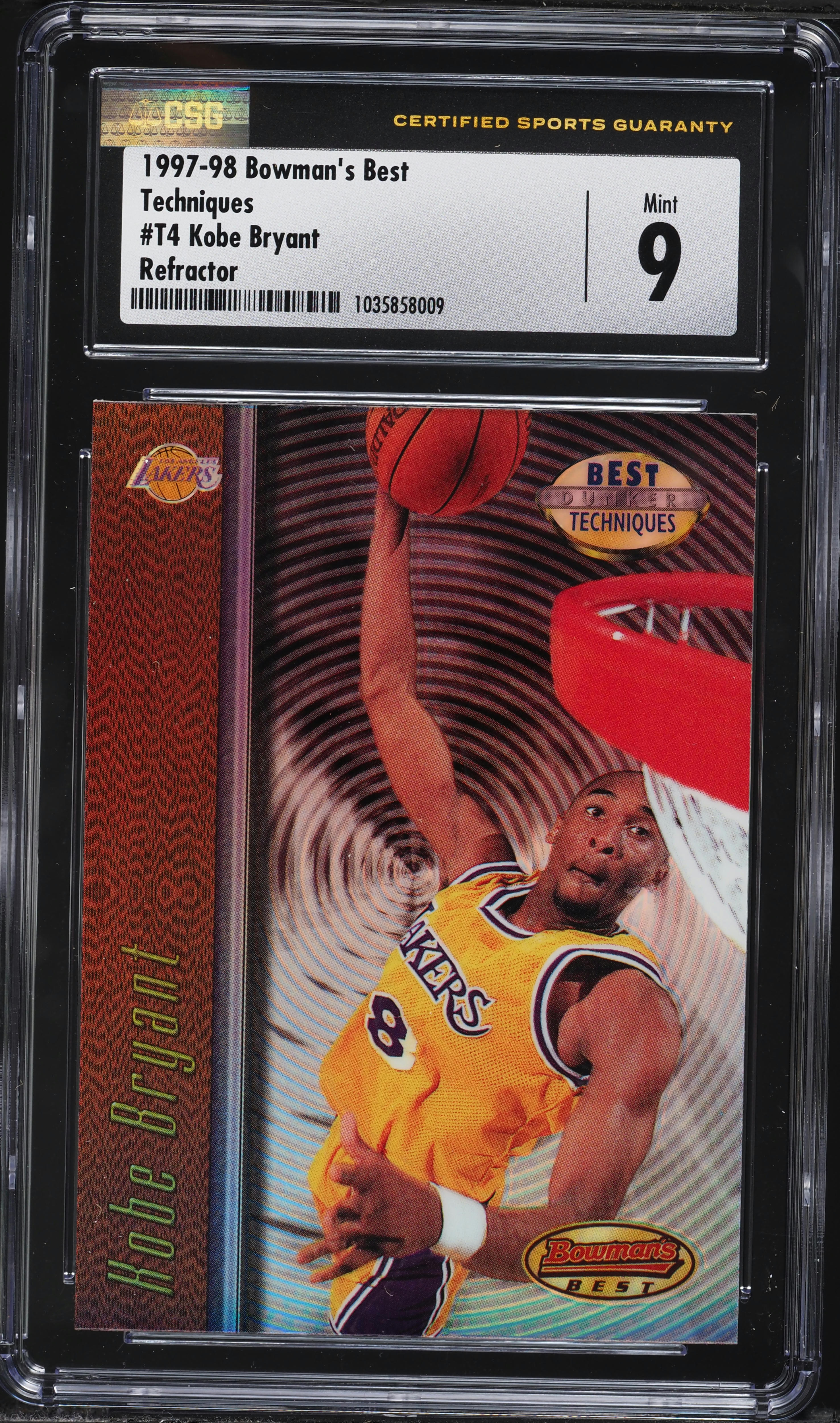 1997 Bowman's Best Techniques Refractor Kobe Bryant #T4 CSG 9 MINT