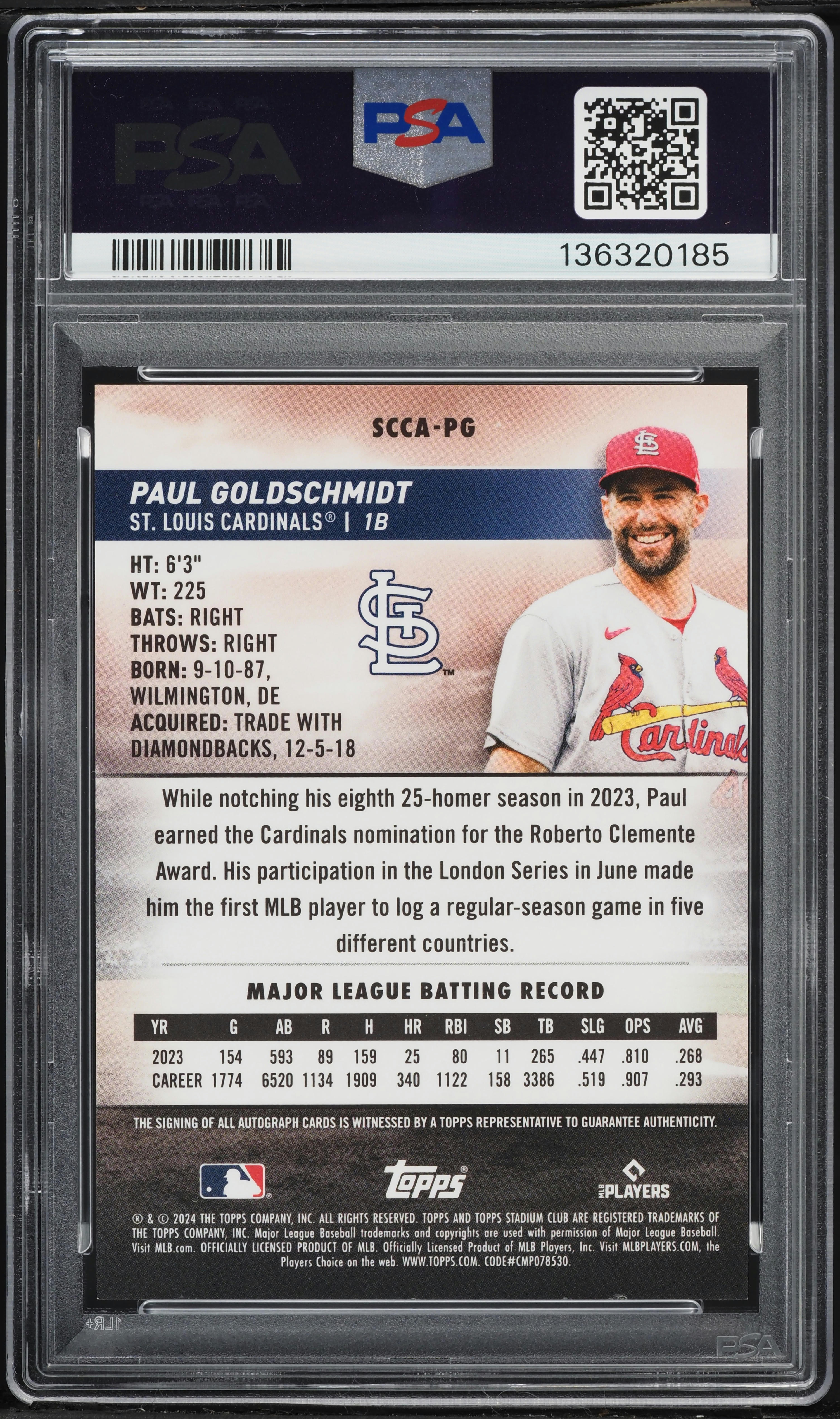 2024 Stadium Club Chrome Red Refractor Paul Goldschmidt AUTO /50 