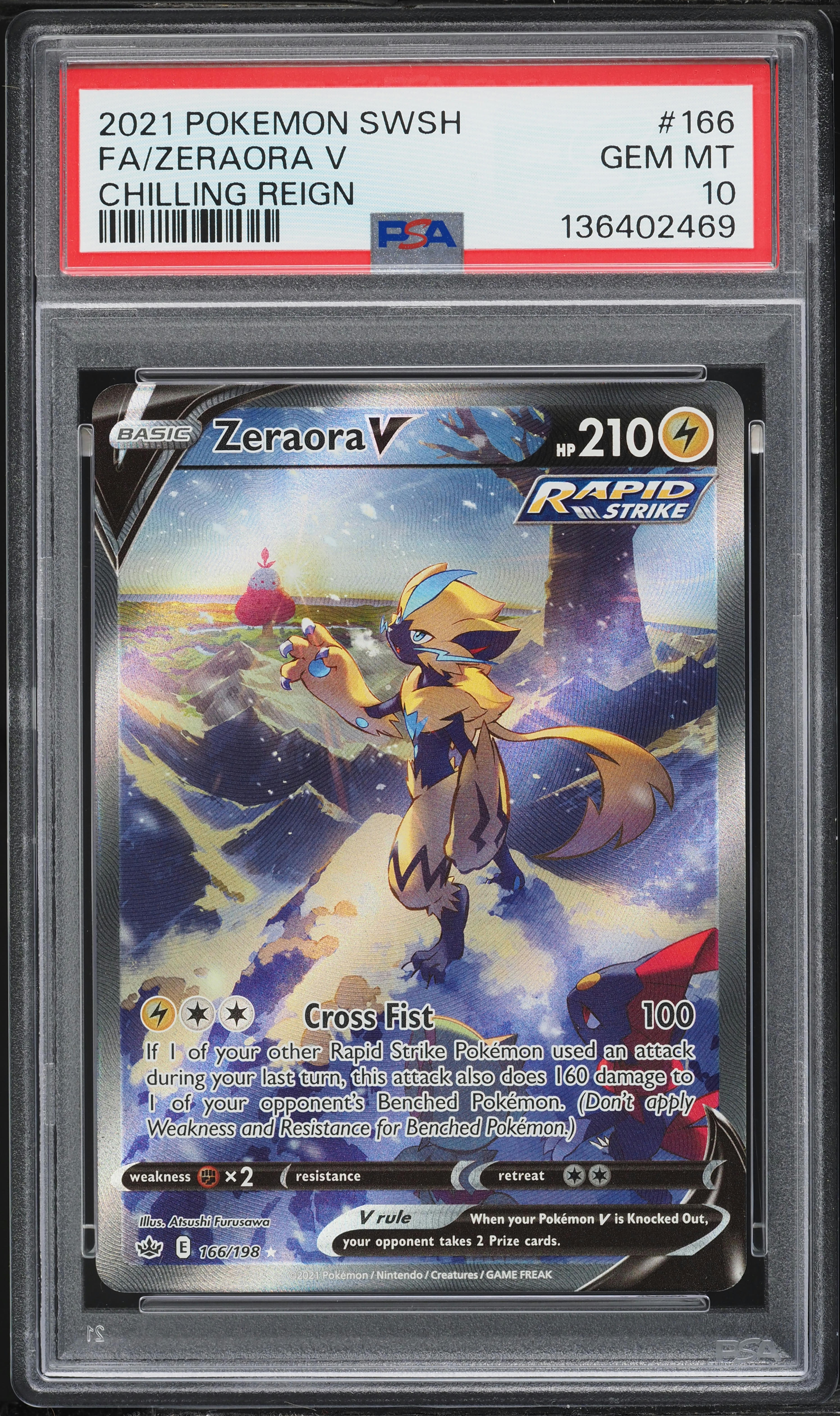 2021 Pokemon Sword & Shield Chilling Reign Full Art Zeraora V #166
