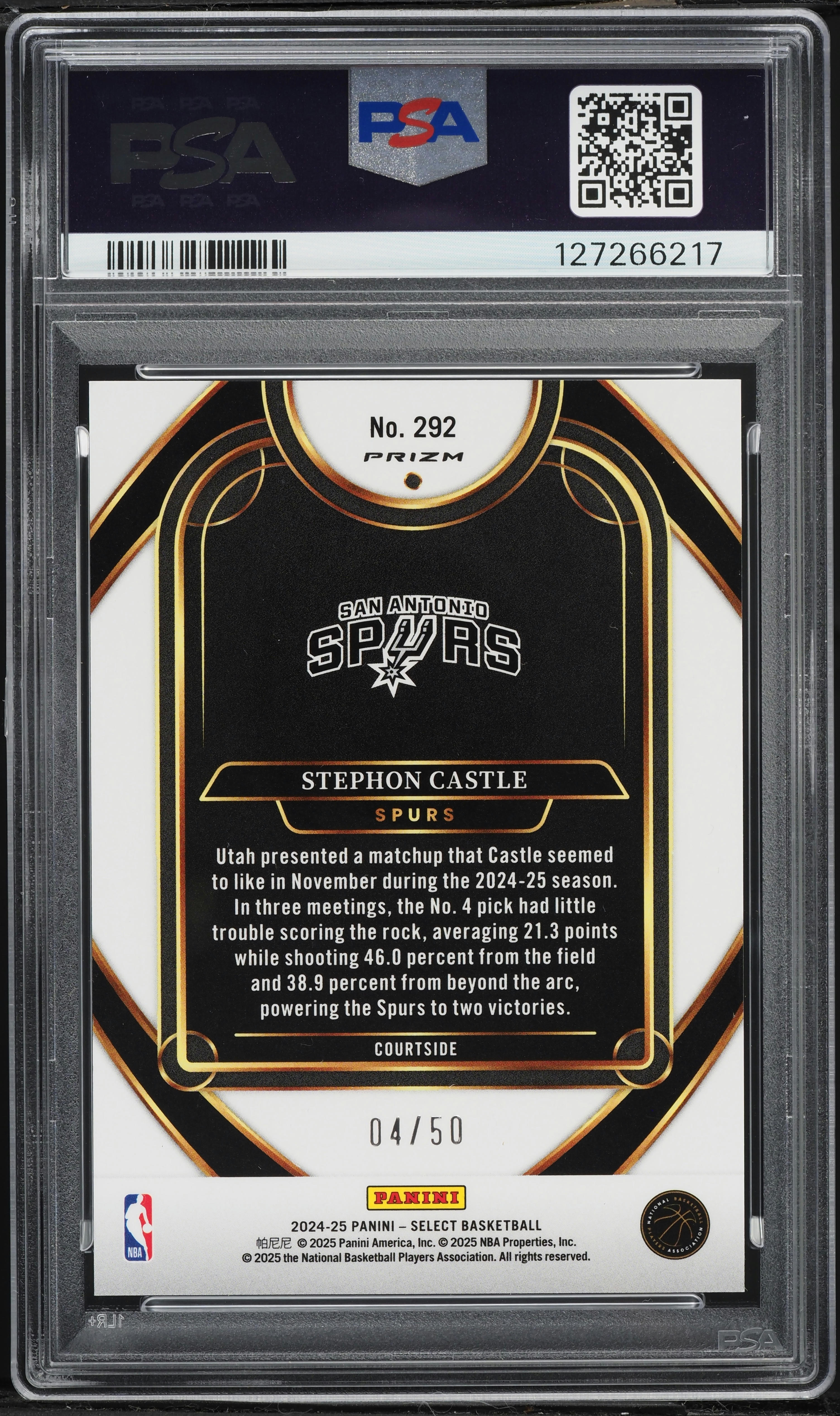 2024 Select Courtside Green Wave Stephon Castle SP ROOKIE /50 #292