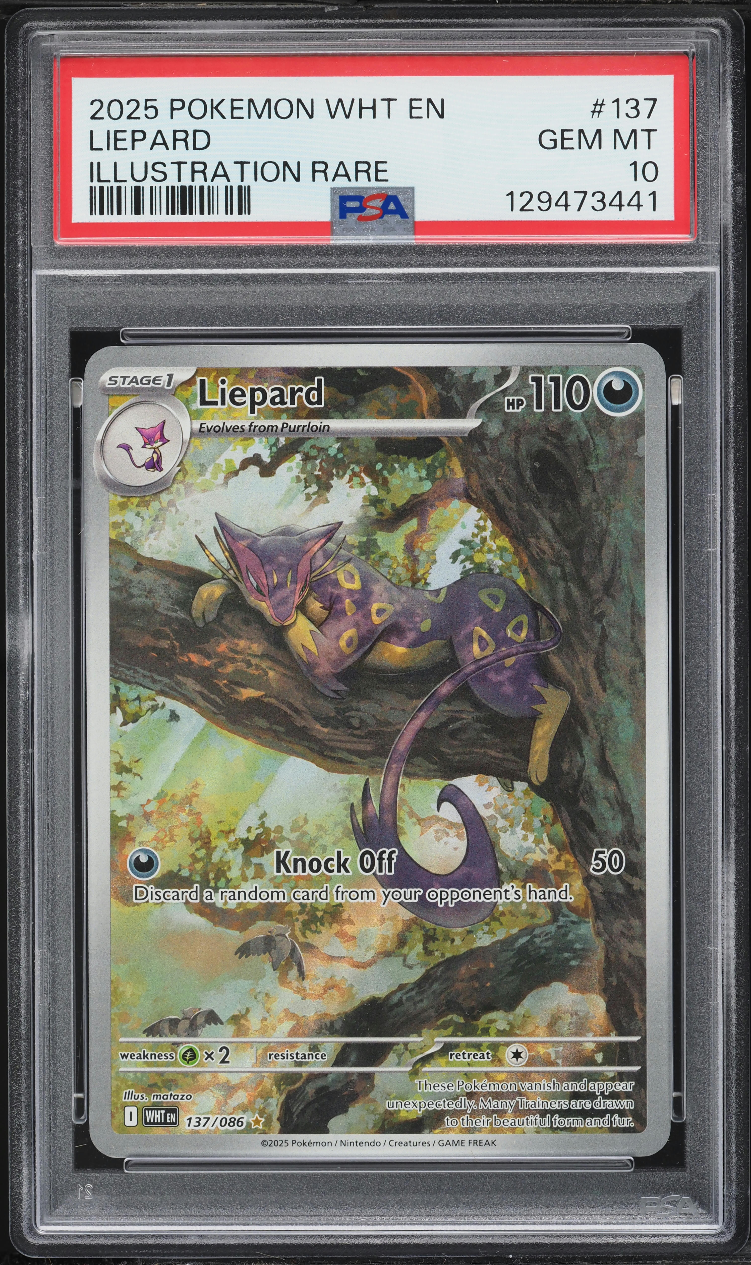 2025 Pokemon Scarlet & Violet White Flare IR Liepard #137 PSA 10
