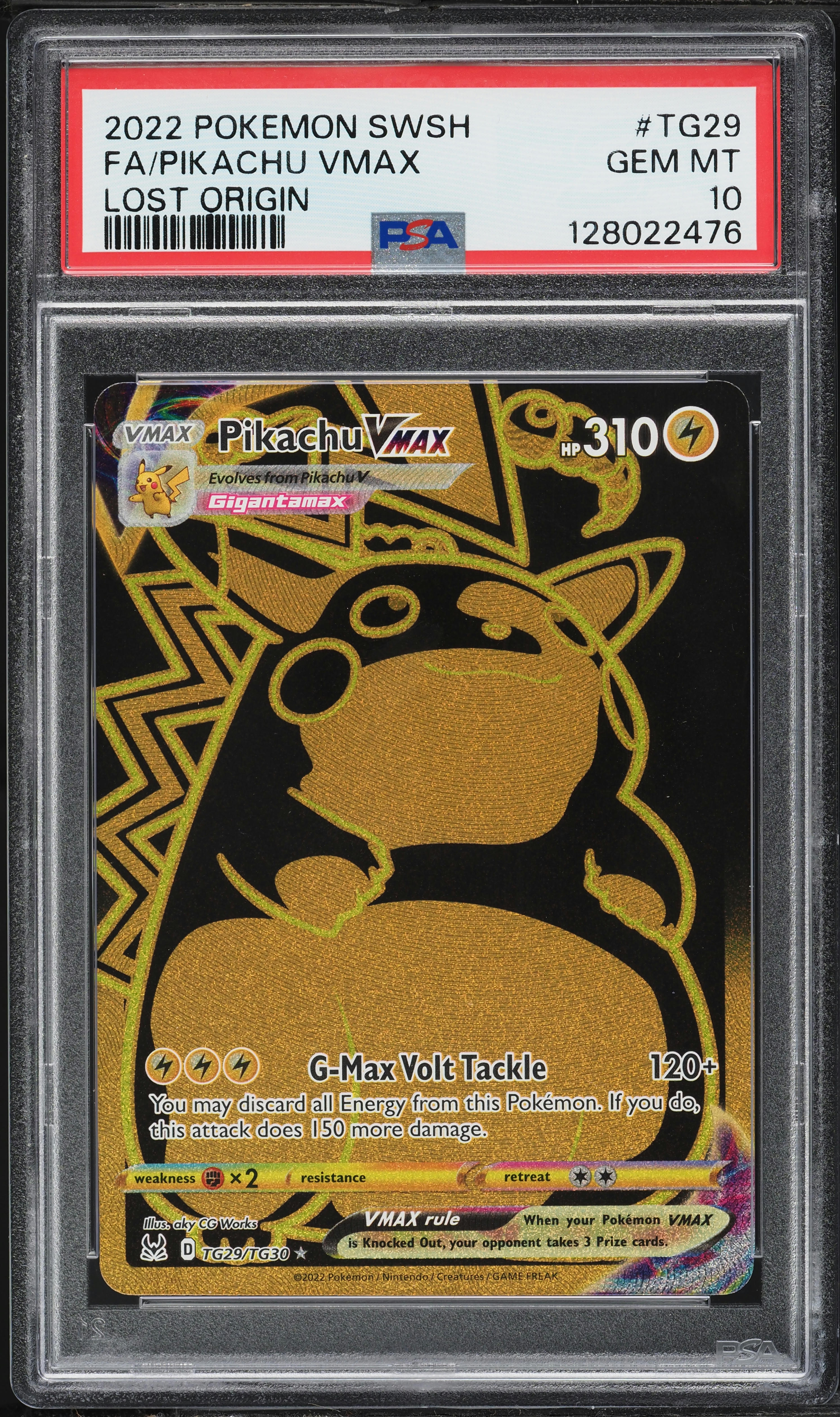 2022 Pokemon Sword & Shield Lost Origin Gold Rare Pikachu VMAX