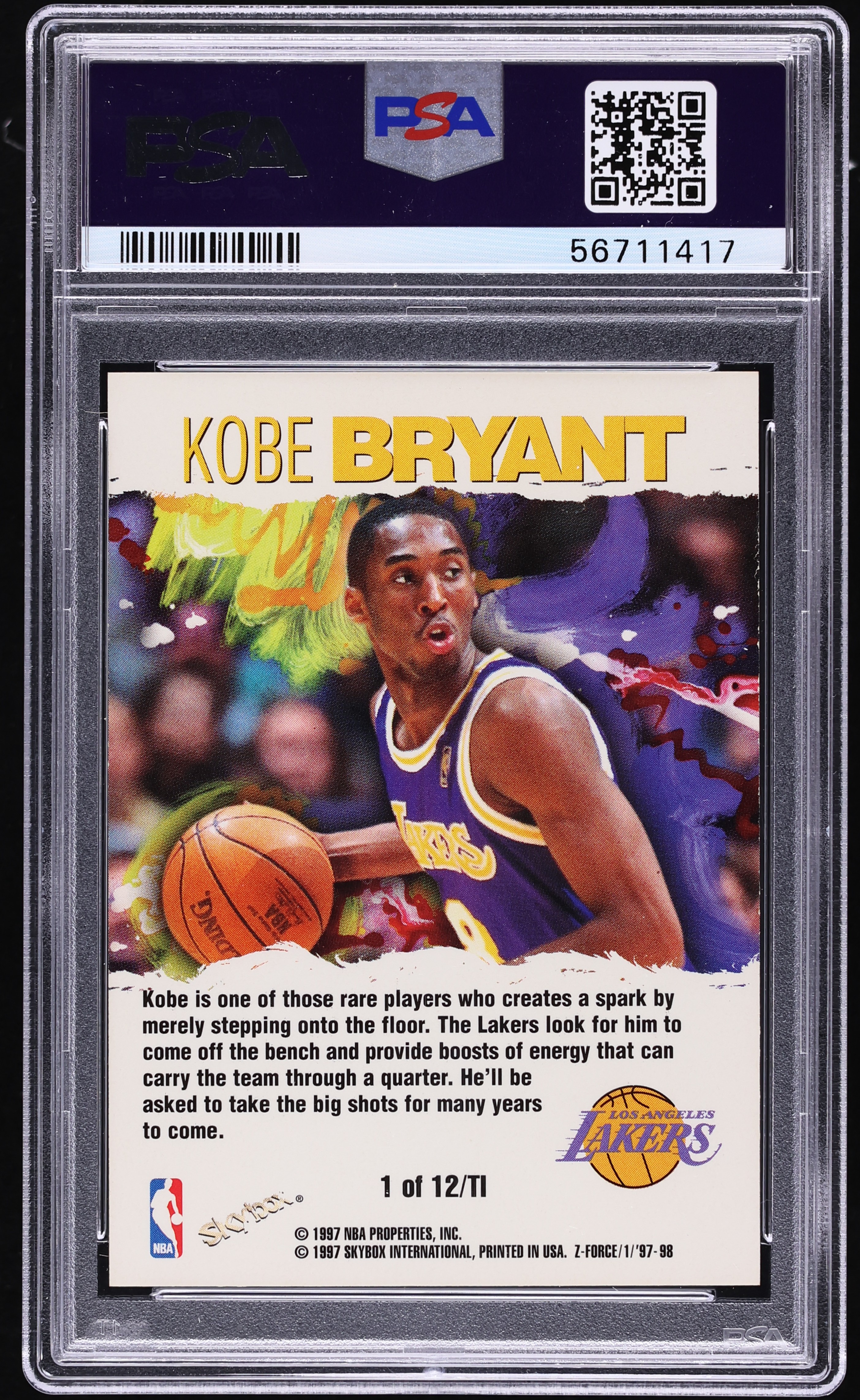 1997 Skybox Z-Force Total Impact Kobe Bryant #1 PSA 9 MINT on