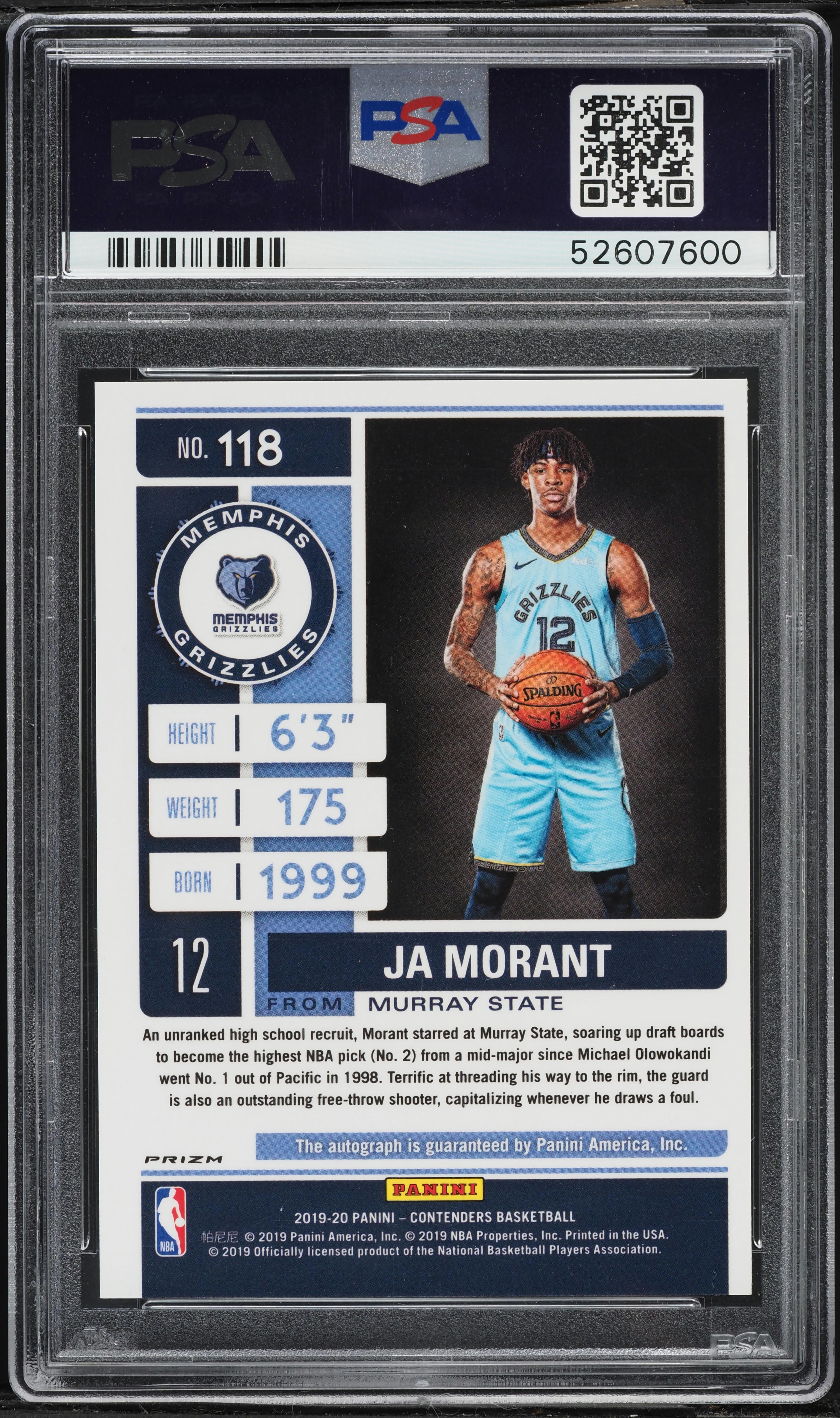 2019 Panini Contenders Ticket Green Shimmer Prizm Ja Morant ROOKIE