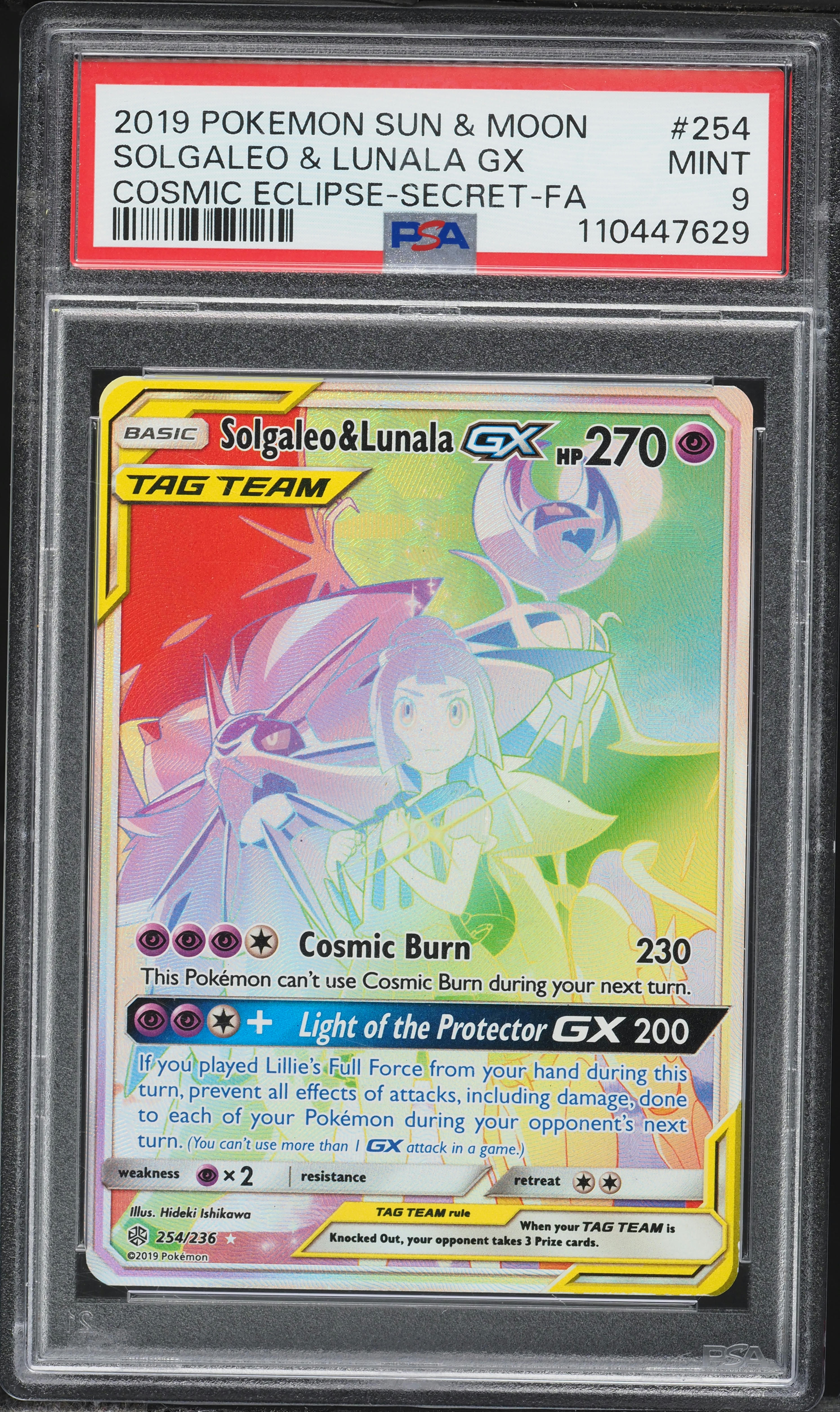 2019 Pokemon Sun & Moon Cosmic Eclipse Rainbow Rare Solgaleo & Lunala GX  #254 PSA 9 MINT on Fanatics Collect
