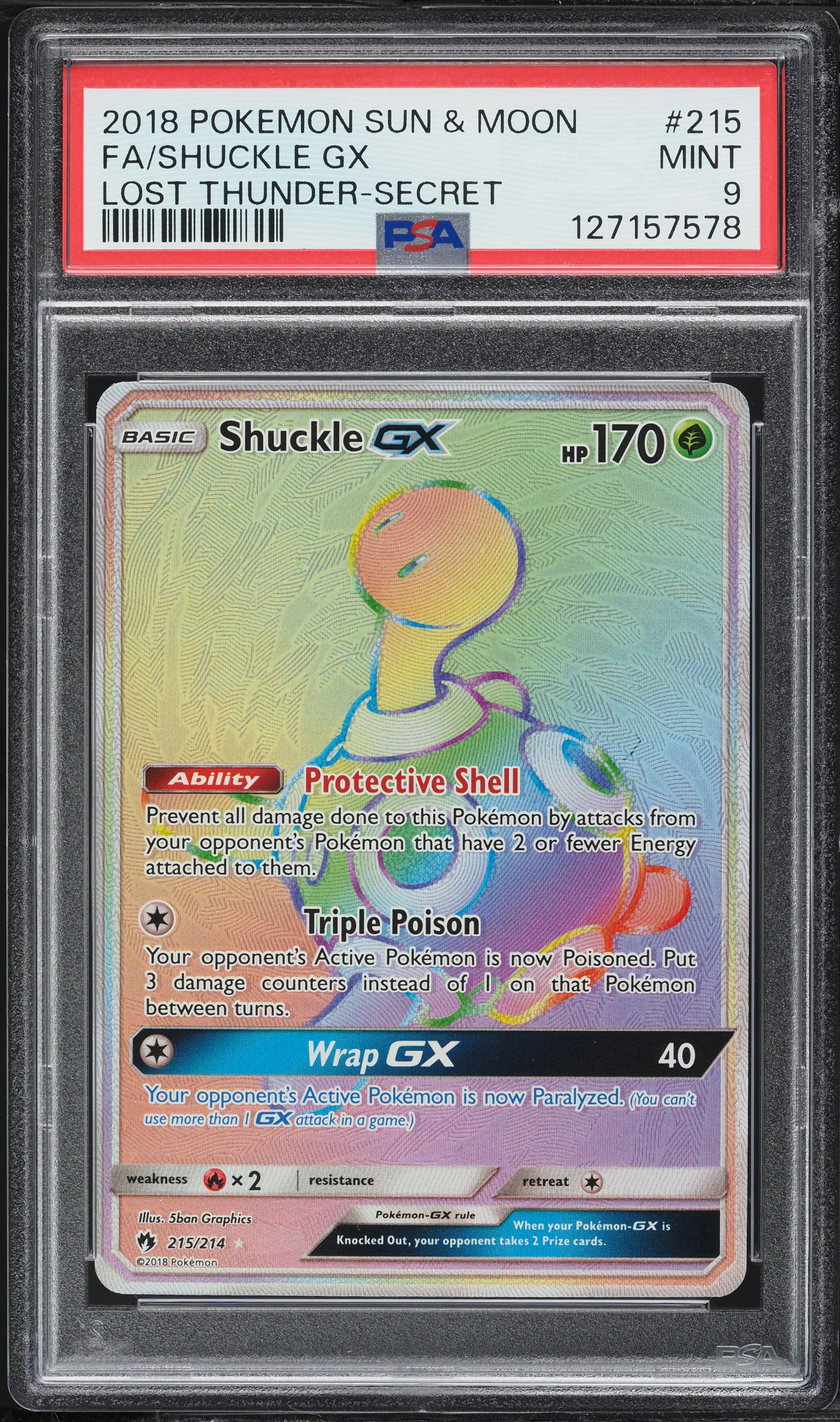 ultra rare rainbow pokemon cards Shuckle GX (Secret) 215/214 - SM Lost Thunder Holofoil [Psychic][Metal] Photon Geyser 20+ Discard all basic [Psychic] Energy from this Pokemon The 10 Rarest & Most
