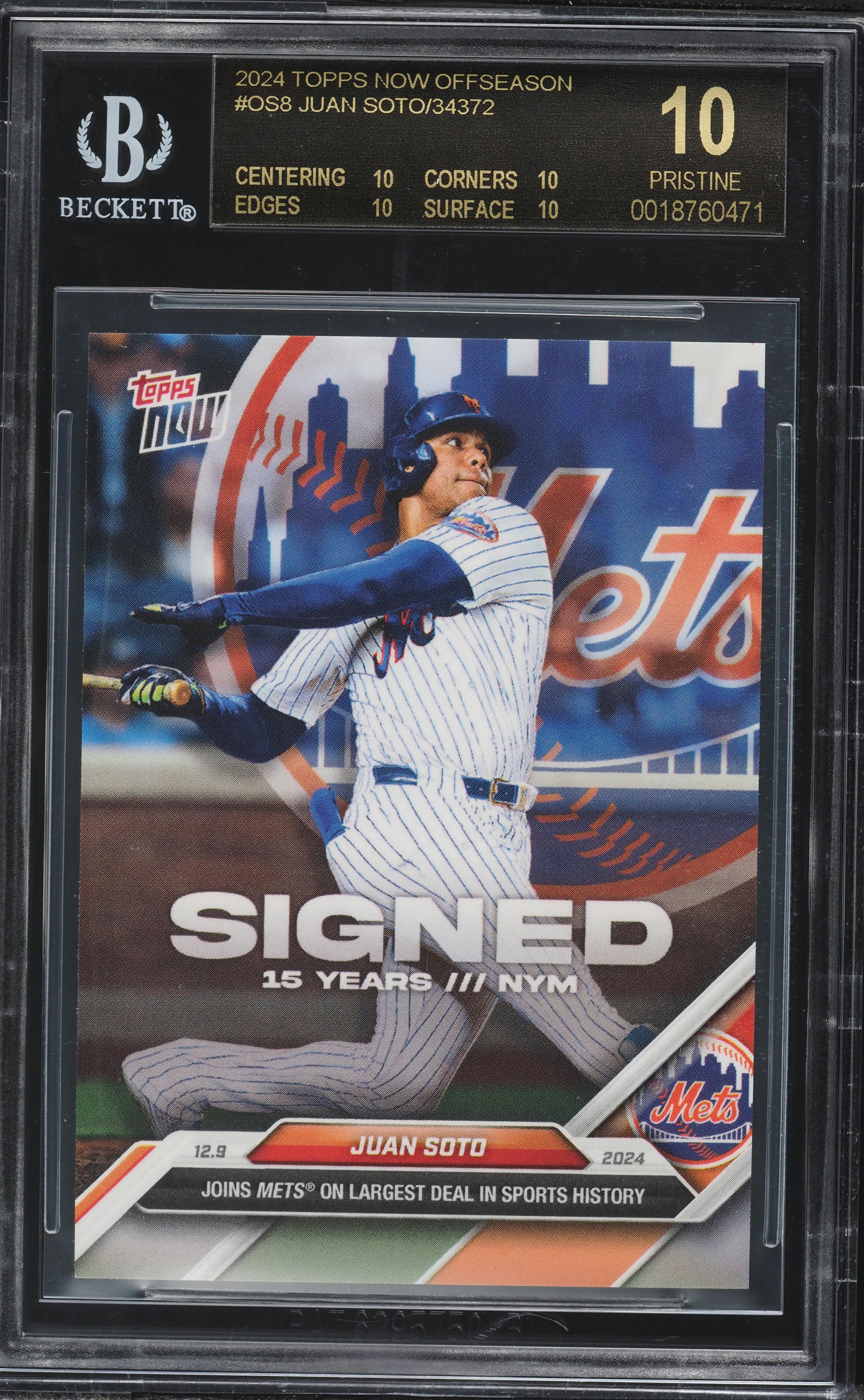 2024 Topps Now Offseason Juan Soto #OS-8 BGS 10 BLACK LABEL on 