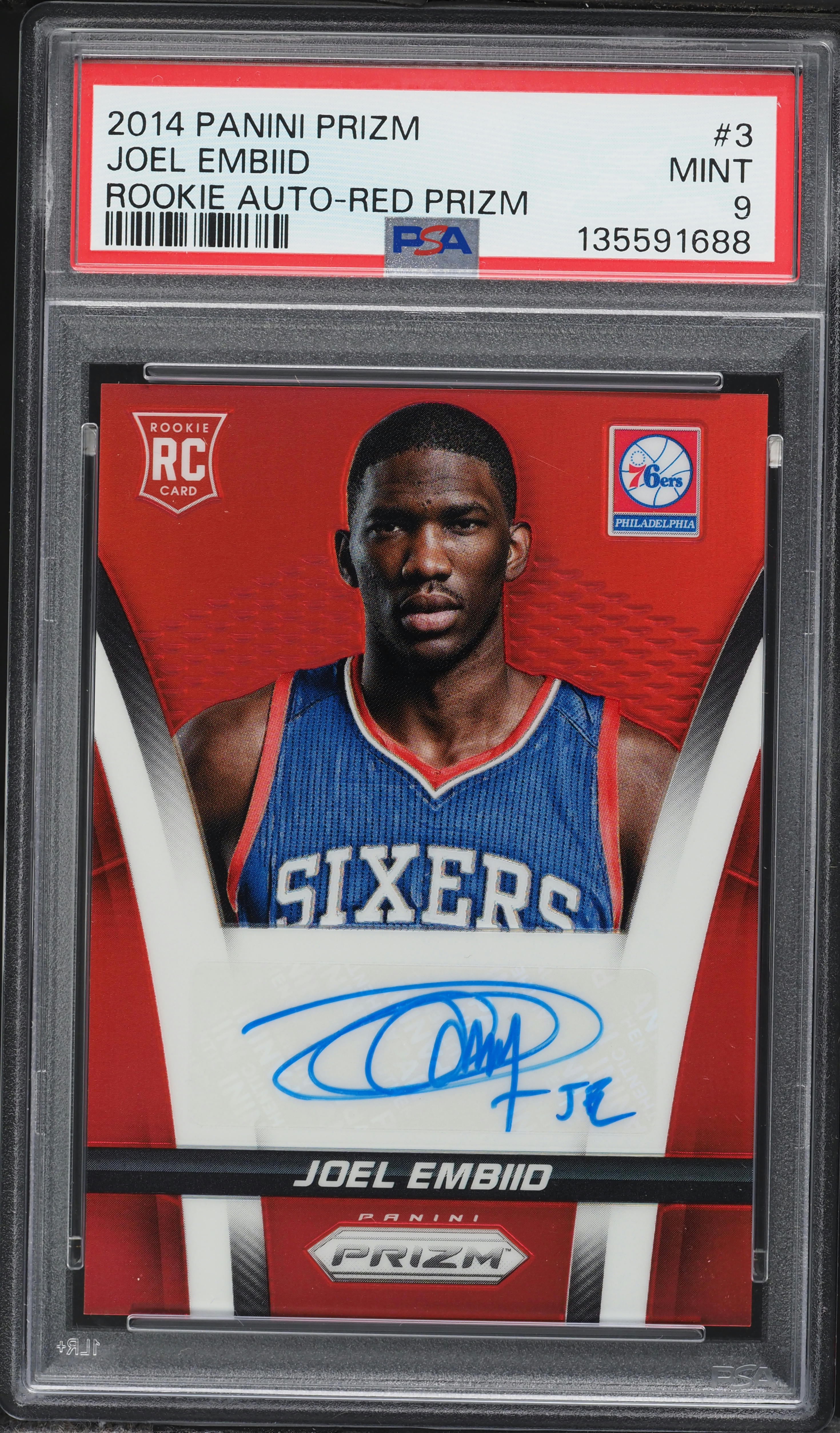 2014 Panini Prizm Red Joel Embiid ROOKIE AUTO /199 #3 PSA 9 MINT