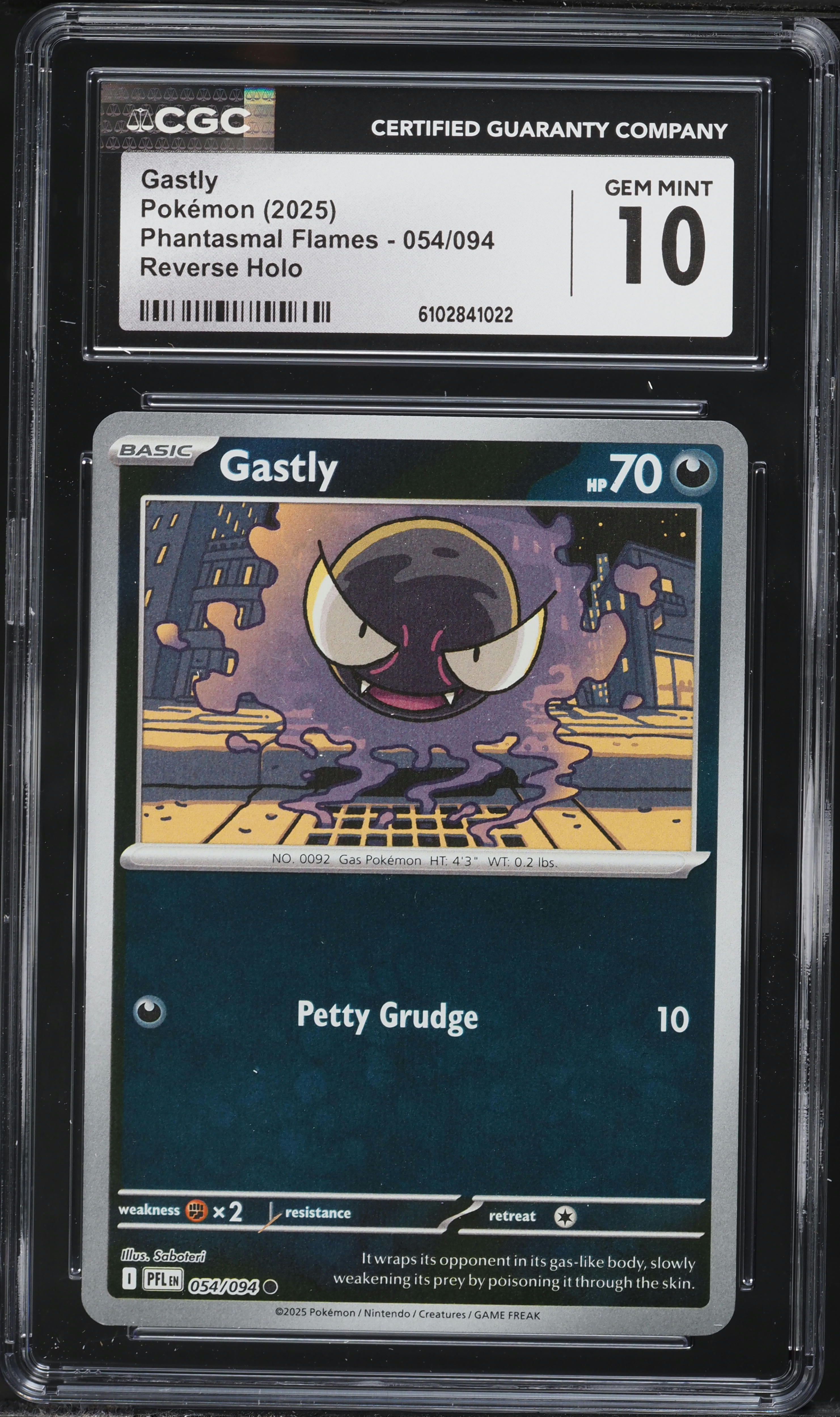 2025 Pokemon Phantasmal Flames Reverse Holo Gastly #054 CGC 10 GEM