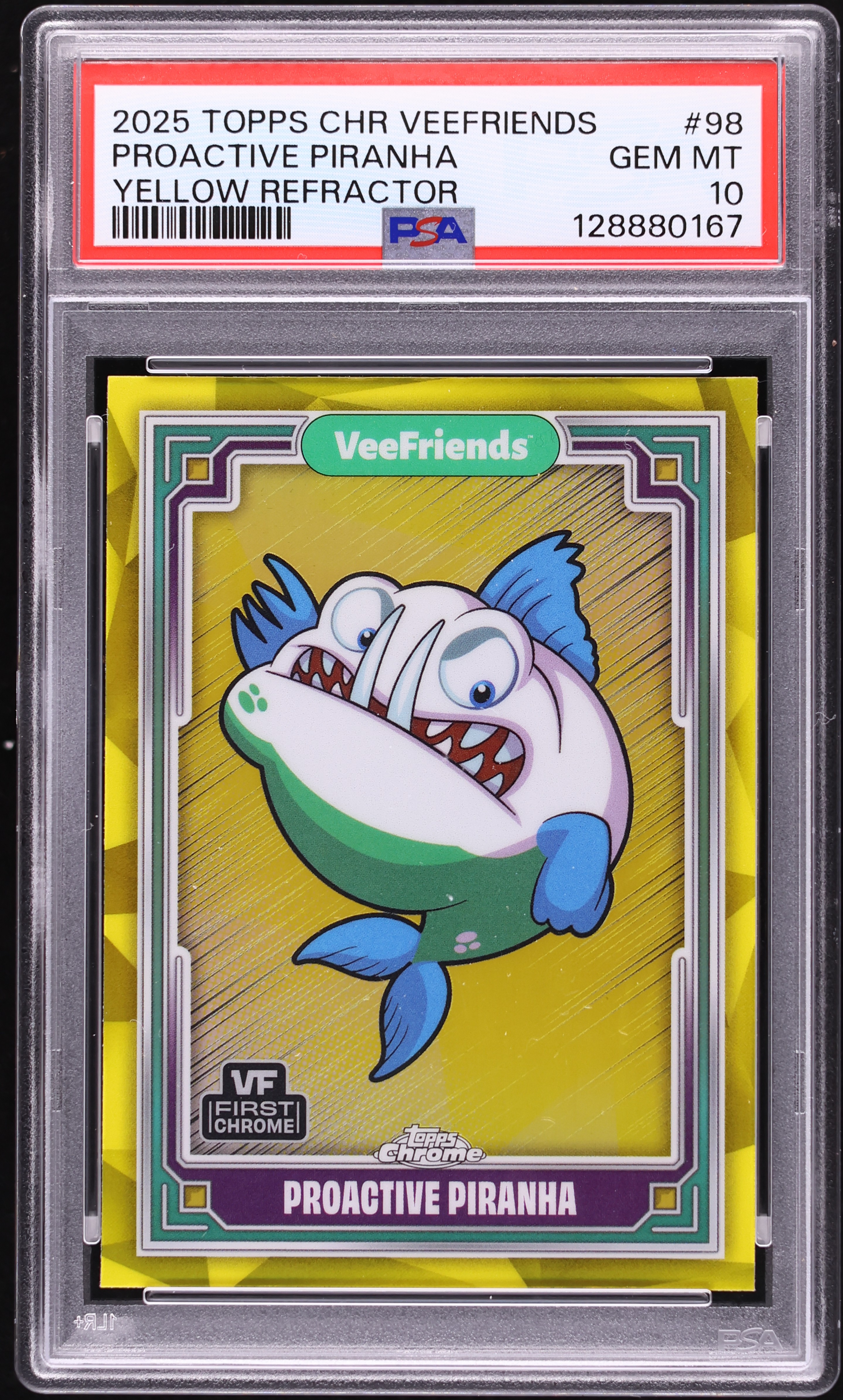 2025 Topps Chrome VeeFriends Yellow Refractor Proactive Piranha