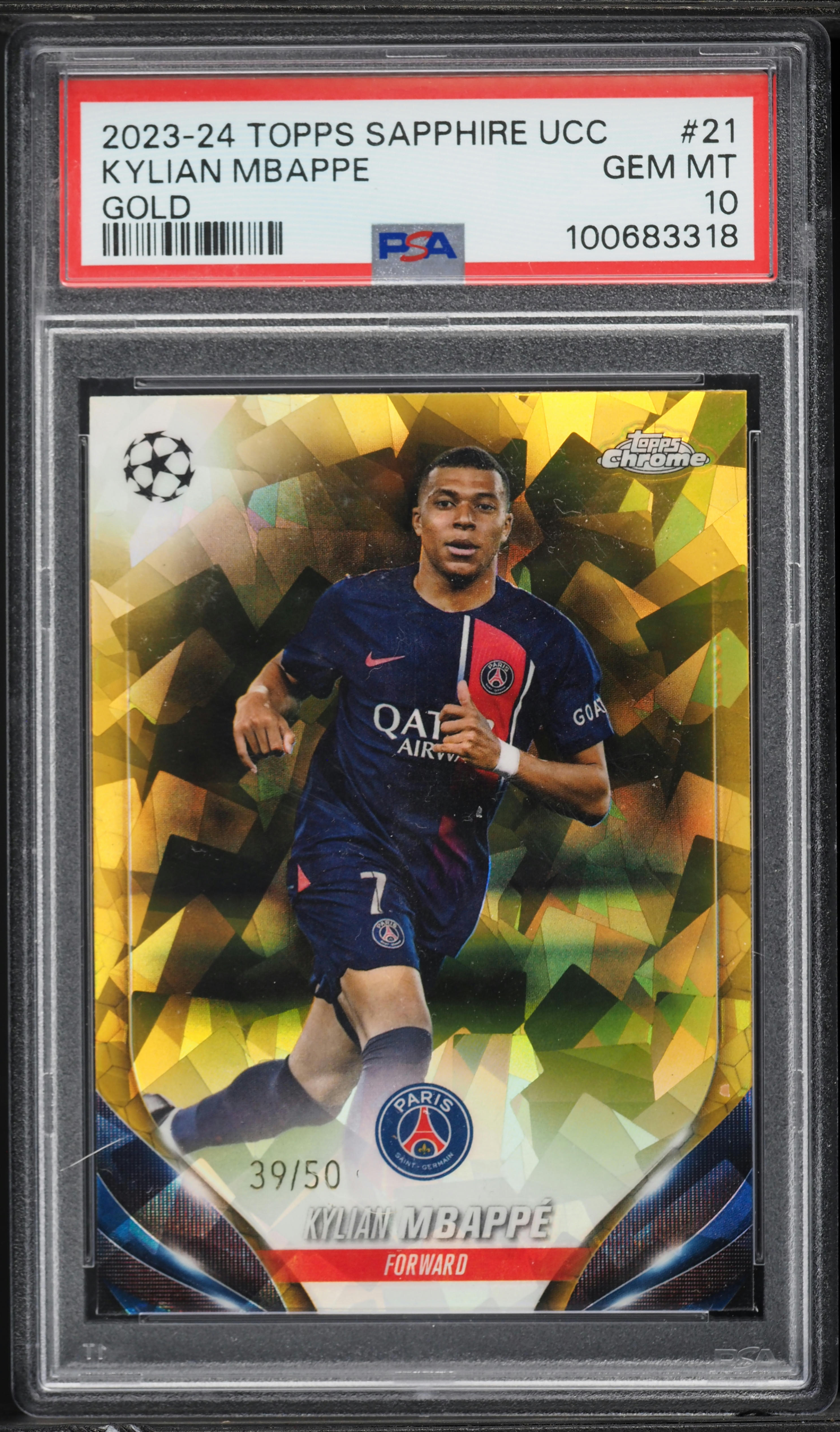 2023 Topps Chrome UEFA Sapphire Edition Gold Kylian Mbappe /50 #21