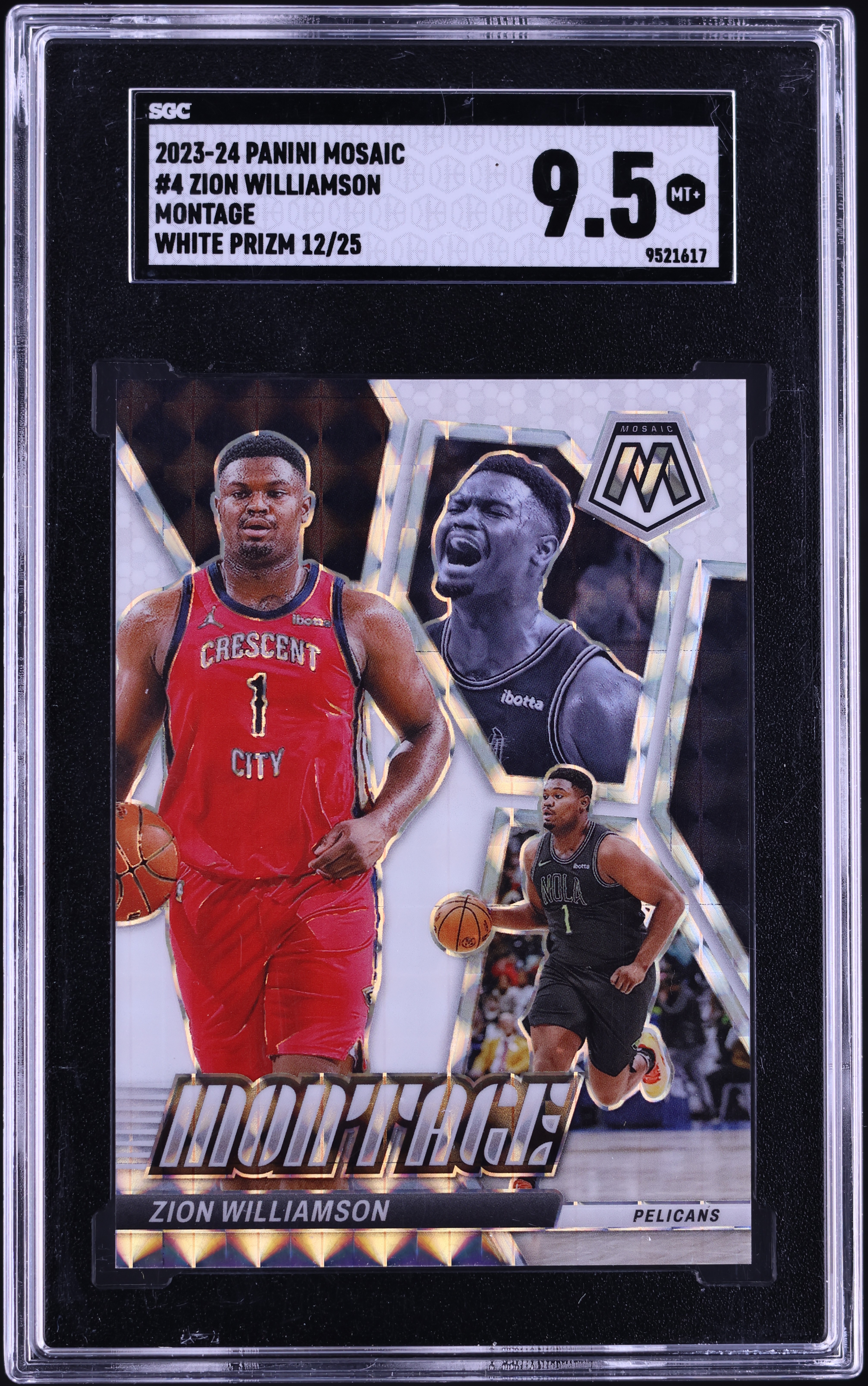 2023 Panini Mosaic Montage White Prizm Zion Williamson /25 #4 SGC 