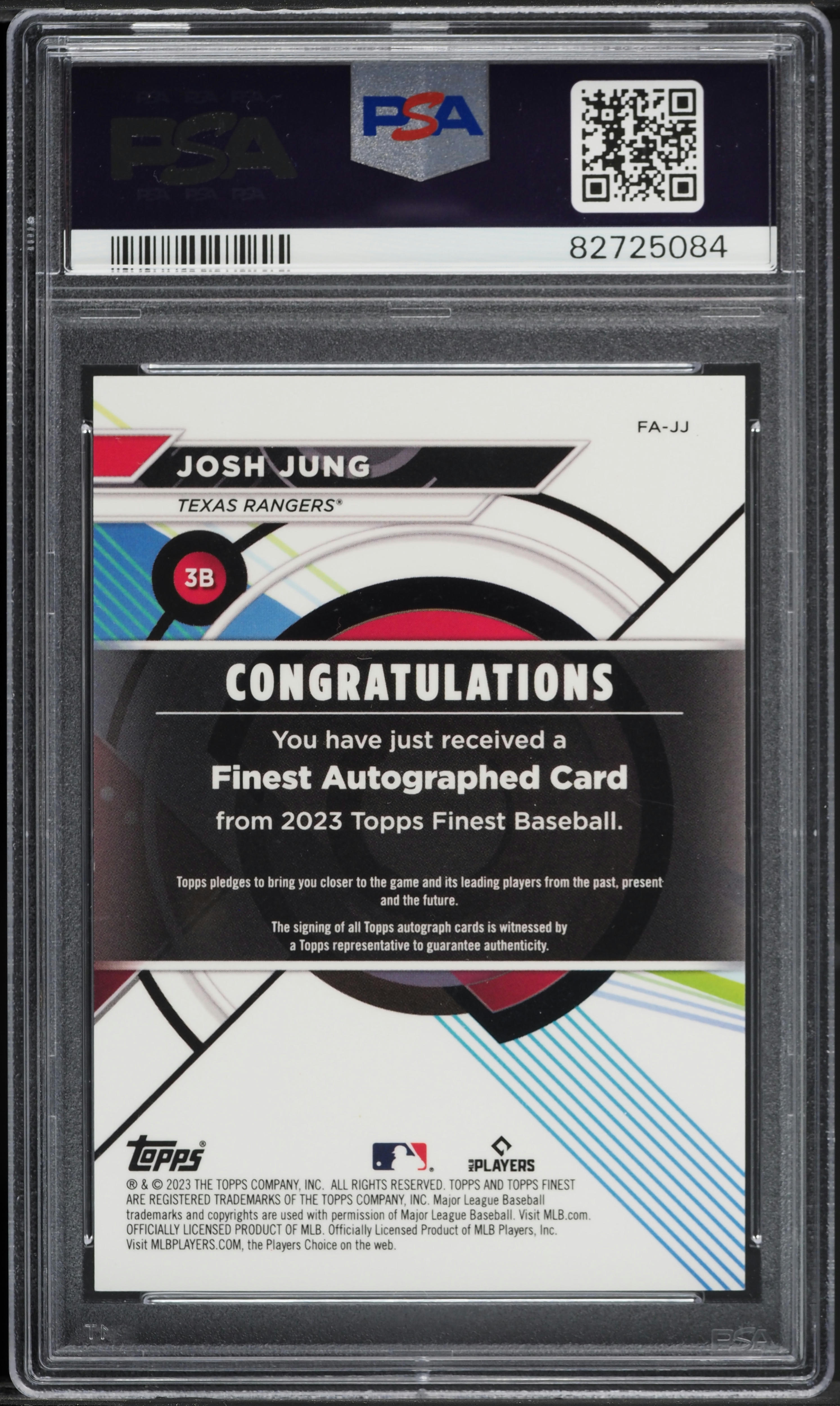 2023 Finest Josh Jung ROOKIE AUTO DNA 10 #JJ PSA 10 GEM MINT on