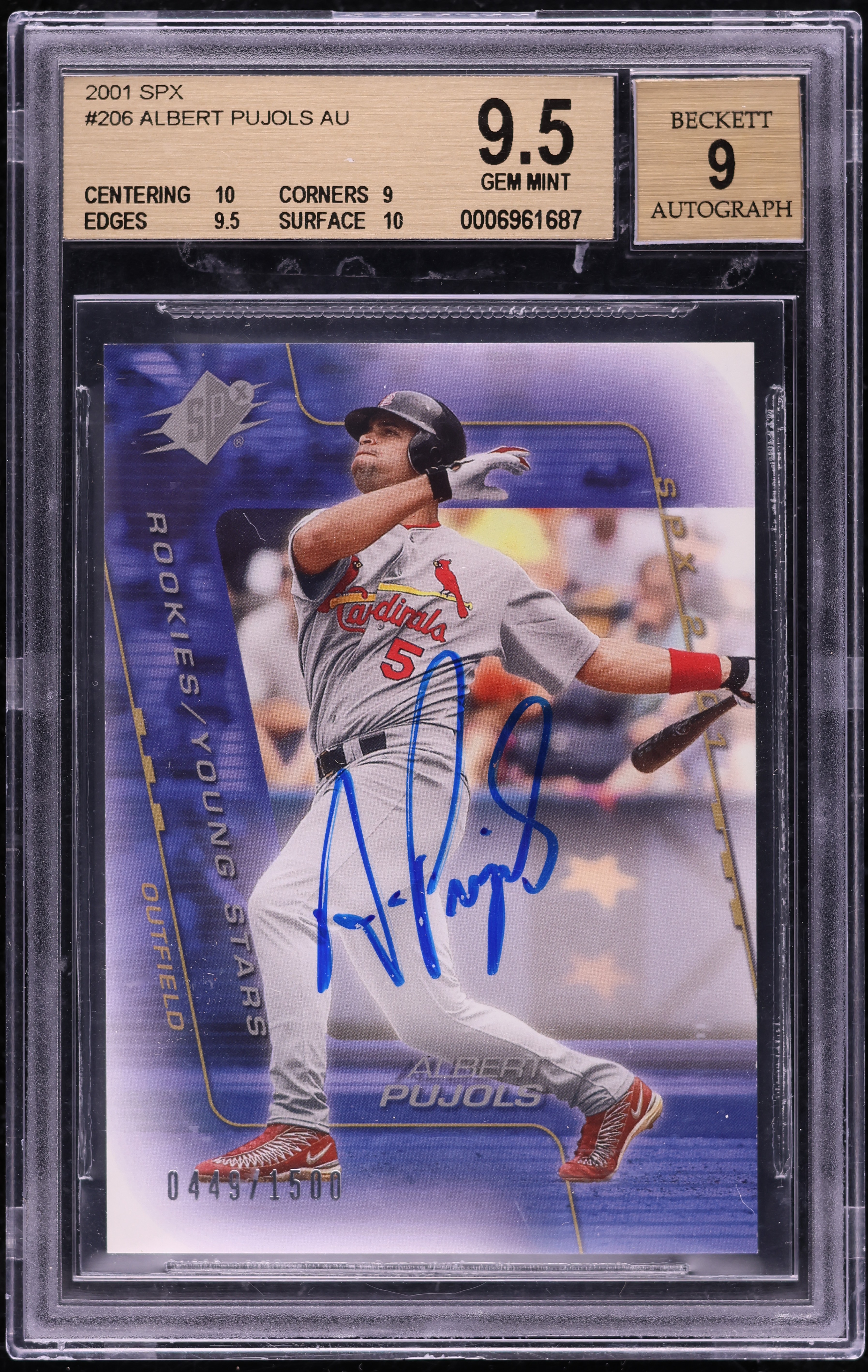 2001 SPx Albert Pujols ROOKIE AUTO /1500 #206 BGS 9.5 GEM MINT on