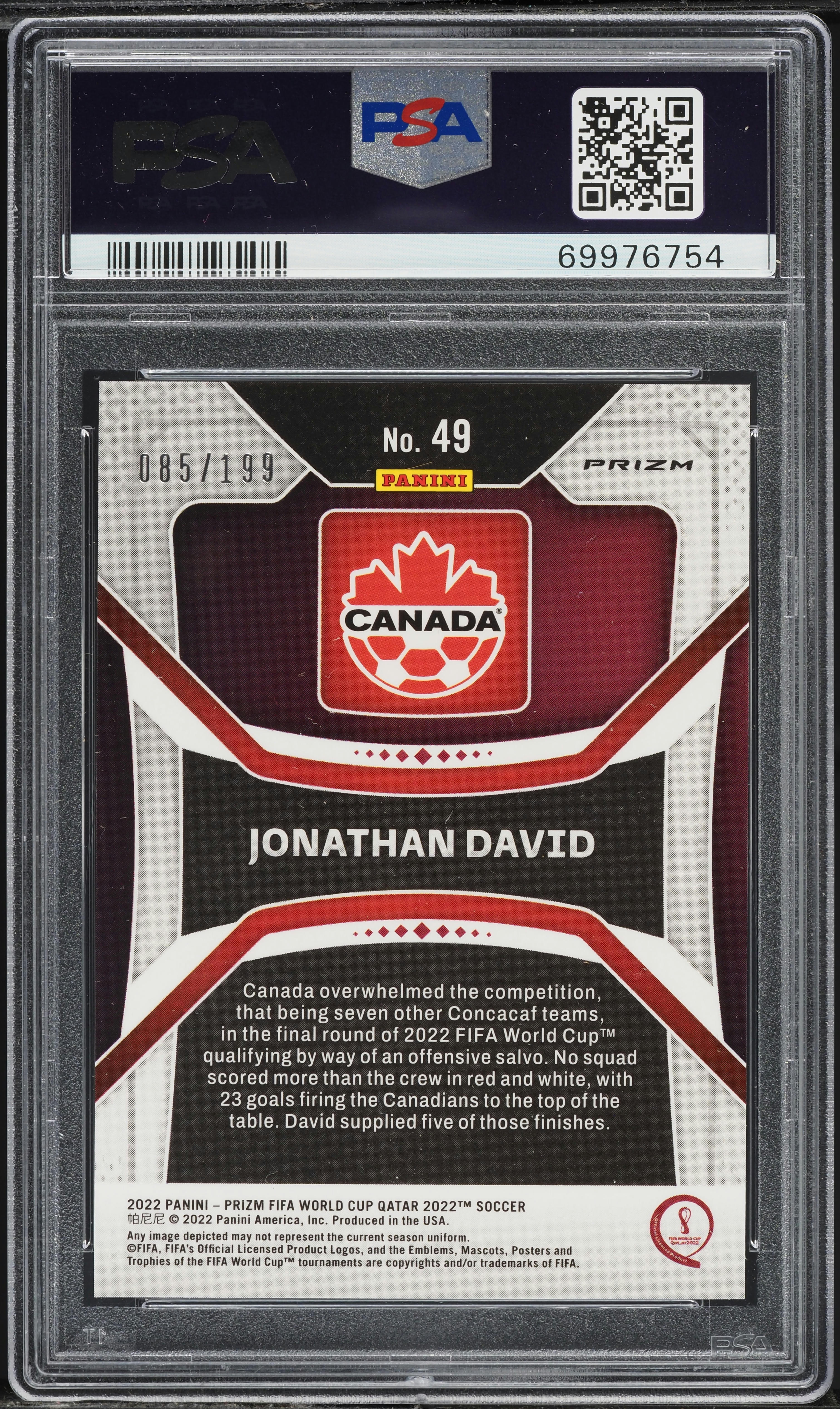 2022 Panini Prizm World Cup Qatar Purple Jonathan David ROOKIE