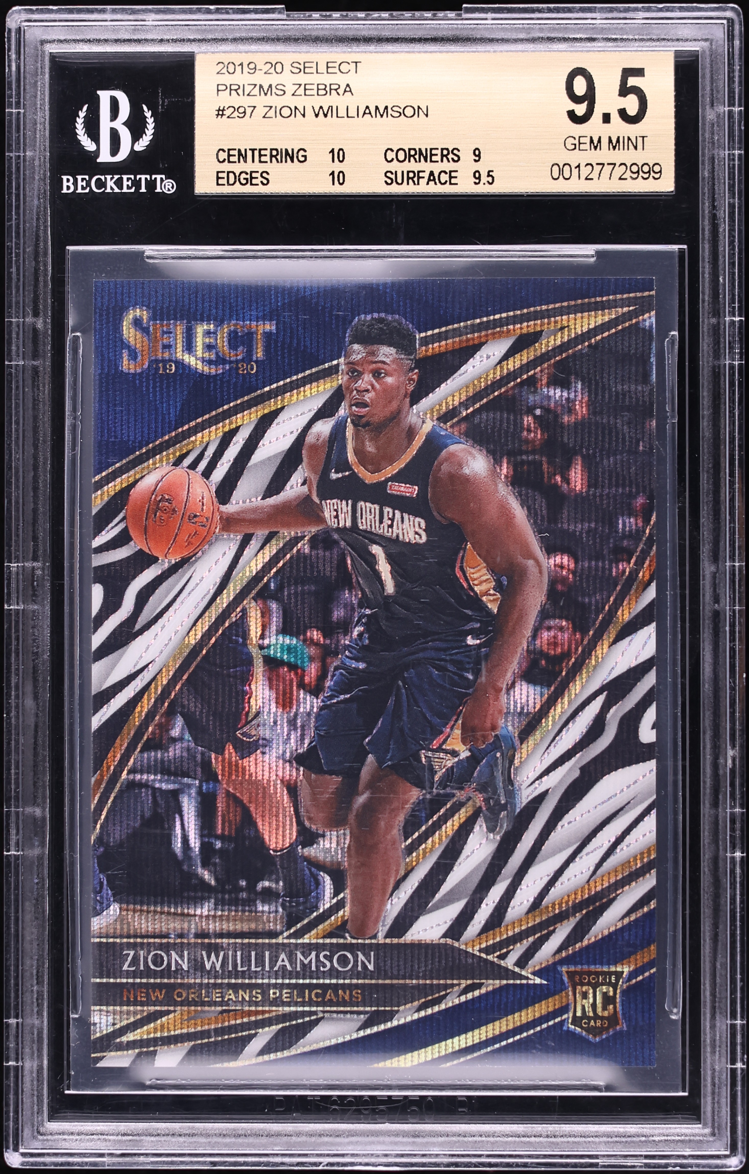 2019 Select Courtside Zebra Prizm Zion Williamson ROOKIE #297 BGS