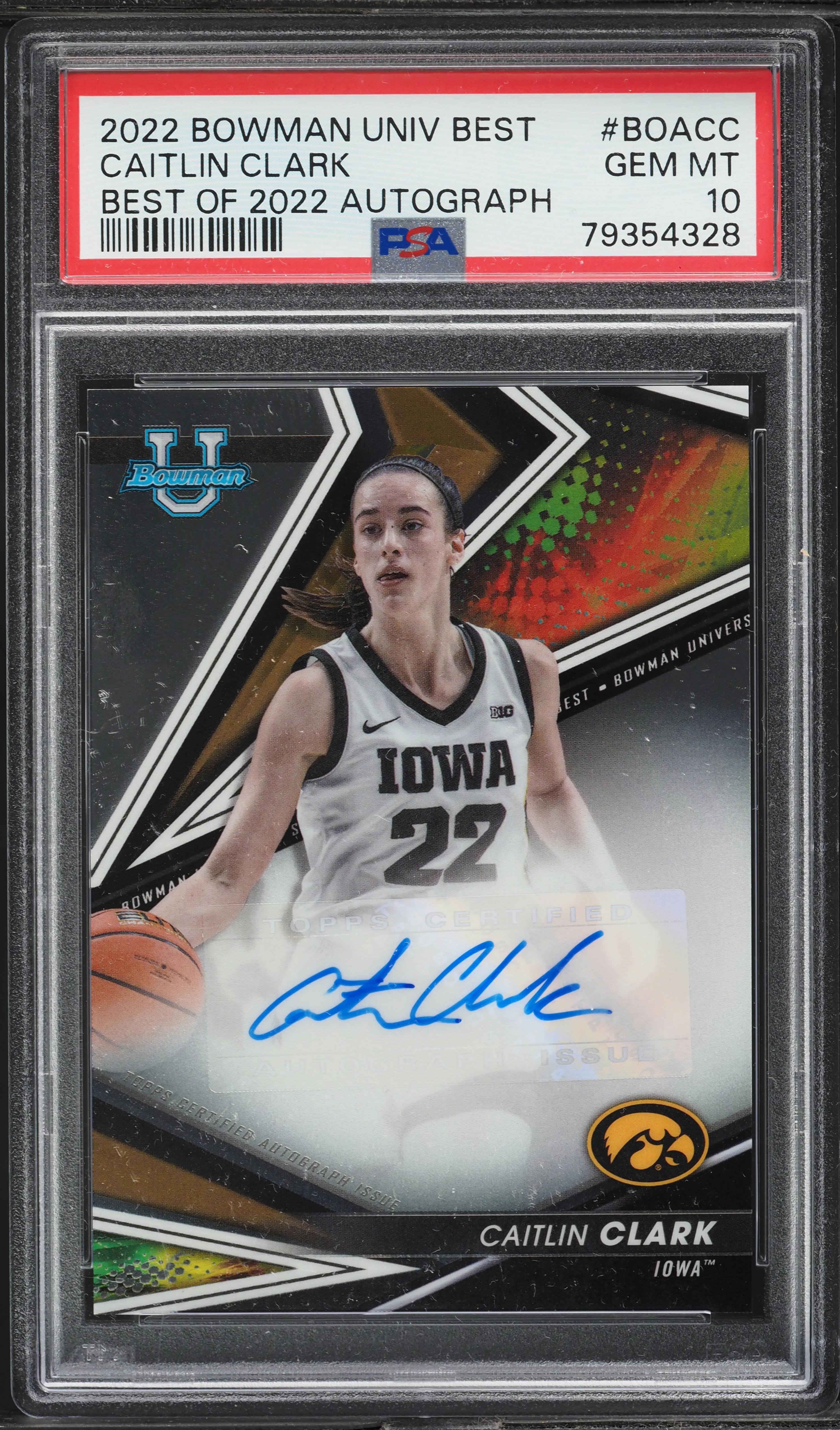 2022 Bowman University Best Caitlin Clark ROOKIE AUTO #BOA-CC PSA 