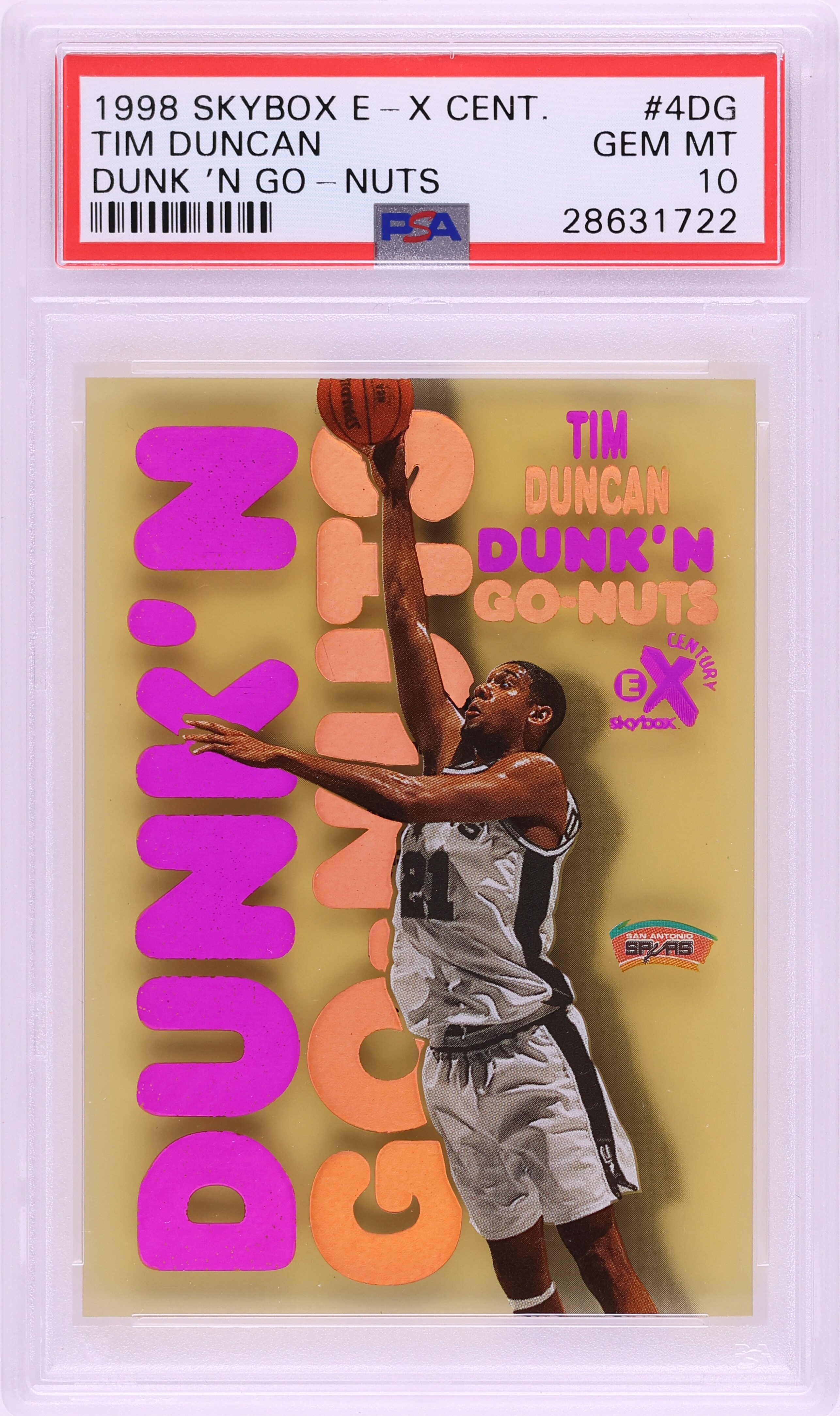 その他 1998 SkyBox E-X Century - Dunk'N Go-Nuts 1998 Skybox E-X Century Dunk 'N Go-Nuts Tim Duncan #4DG PSA 10 GEM