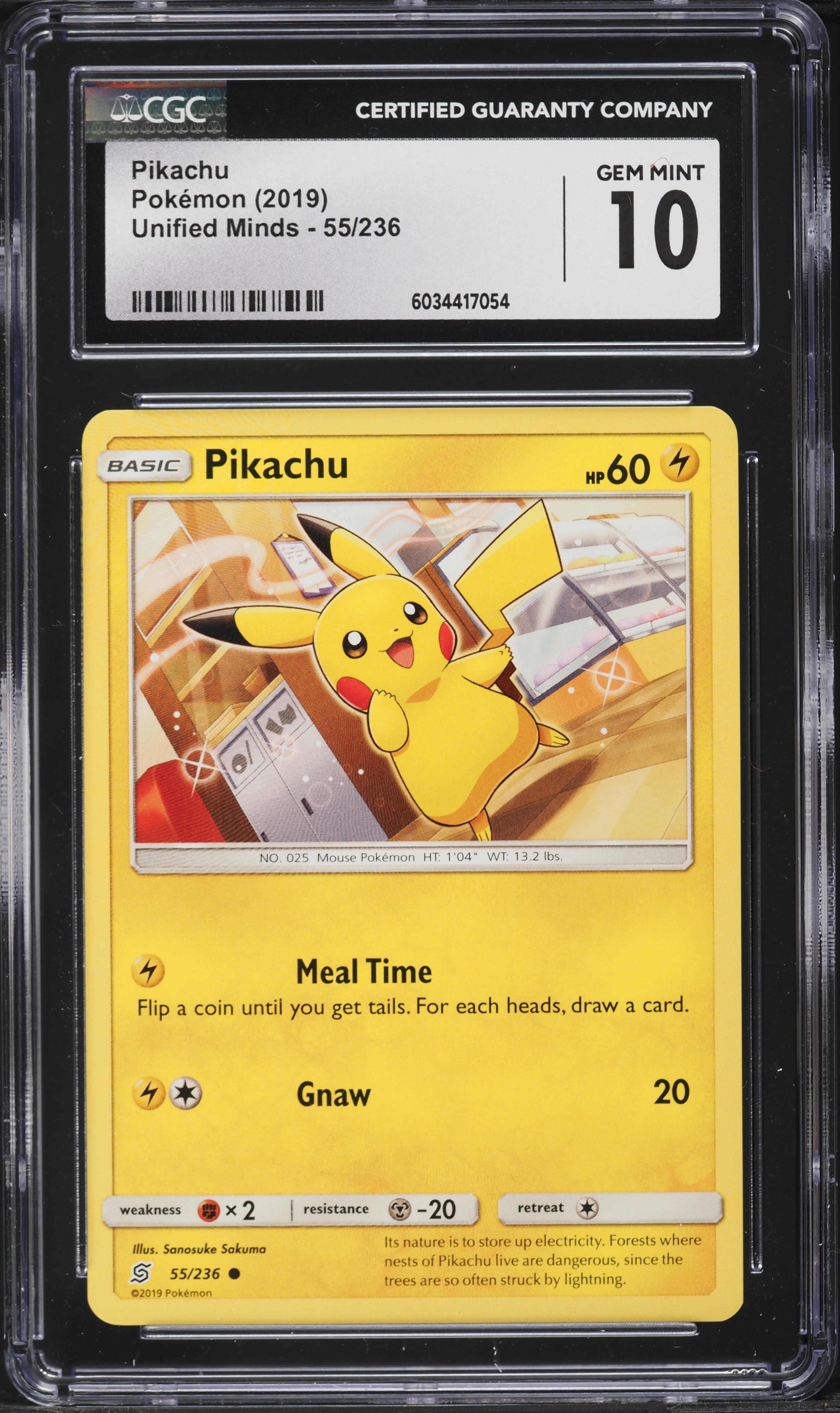 2019 Pokemon Sun & Moon Unified Minds Pikachu #55 CGC 10 GEM MINT