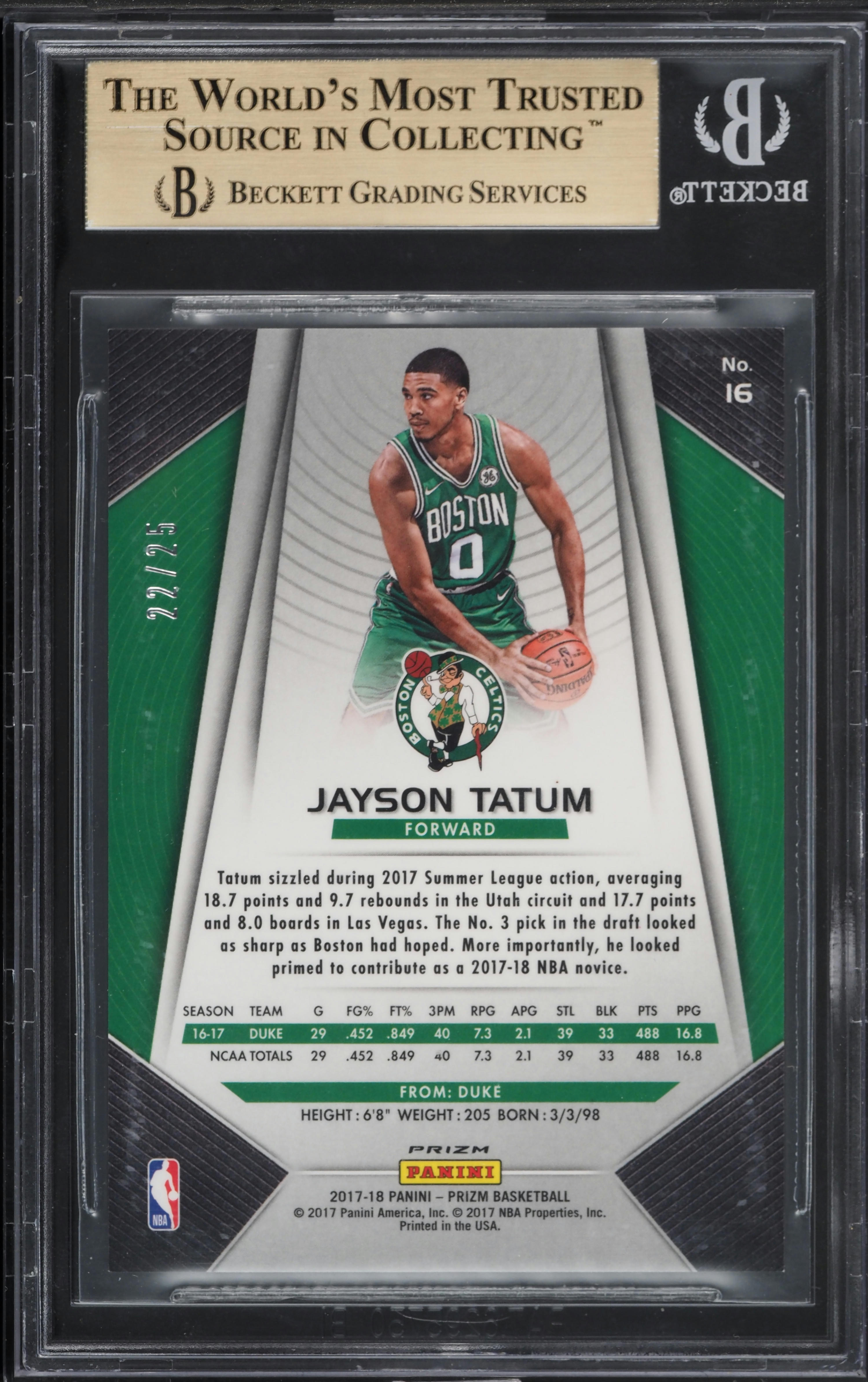 2017 Panini Prizm Green Pulsar Jayson Tatum ROOKIE /25 #16 BGS 9.5