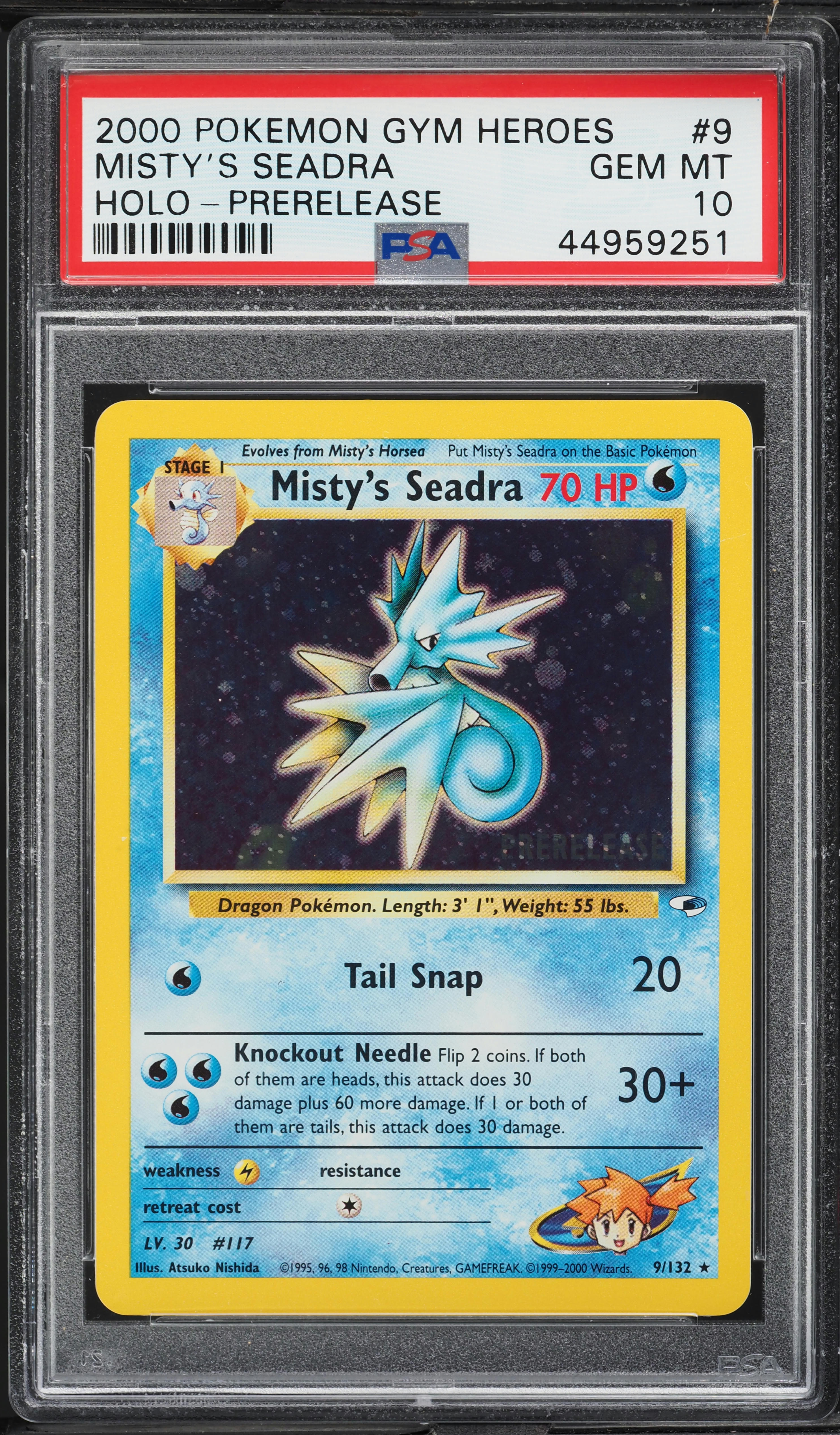 misty's seadra pokemon card value ARS9 Lv.33 No.117 Holo Old Back PSA Japanese SA073 NM 7 2000 POKEMON GYM HEROES card featuring MISTYS SEADRA Pokemon Gym Heroes Holo Rare