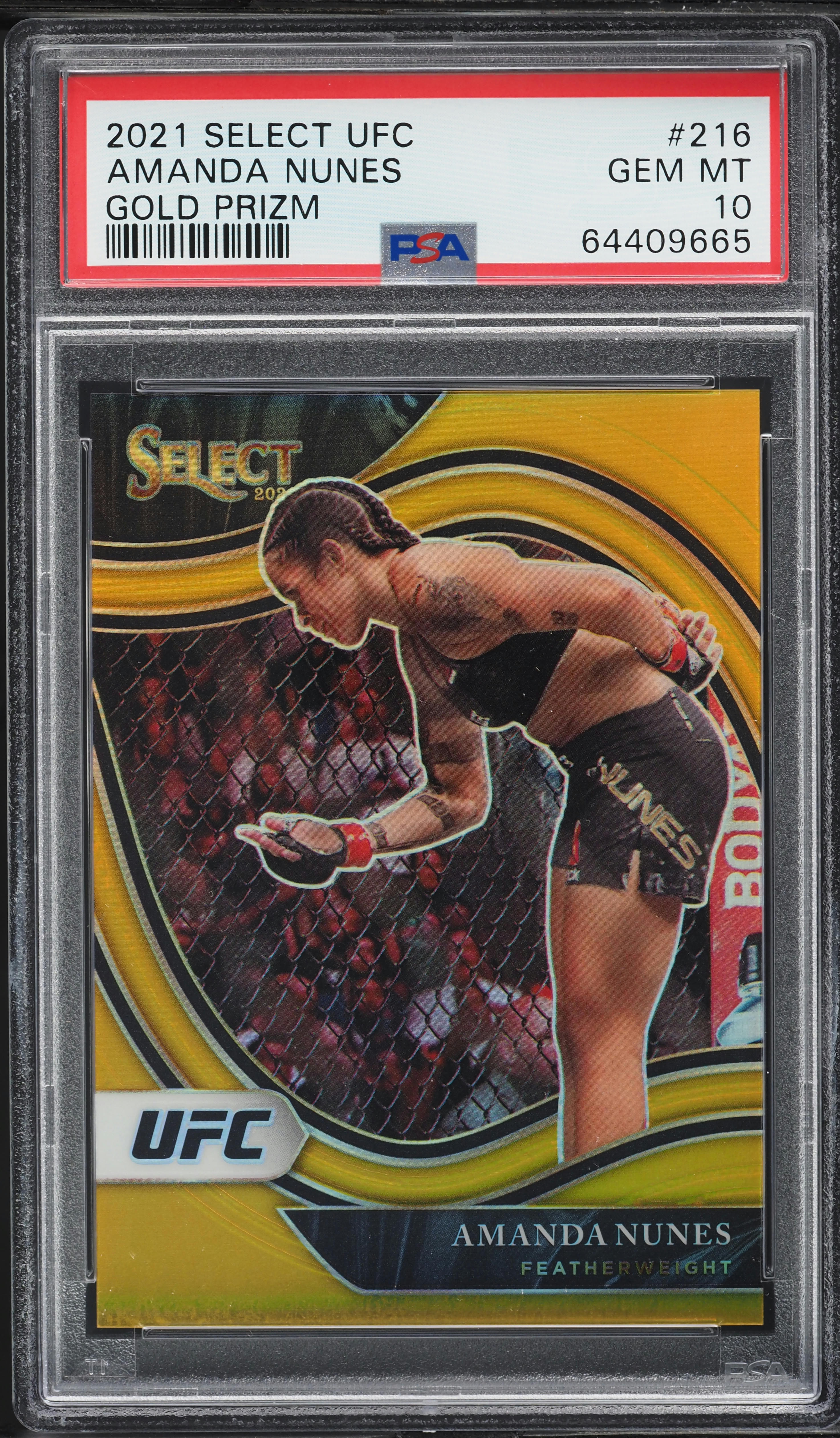 2021 Select UFC Octagonside Gold Prizm Amanda Nunes /10 #216 PSA