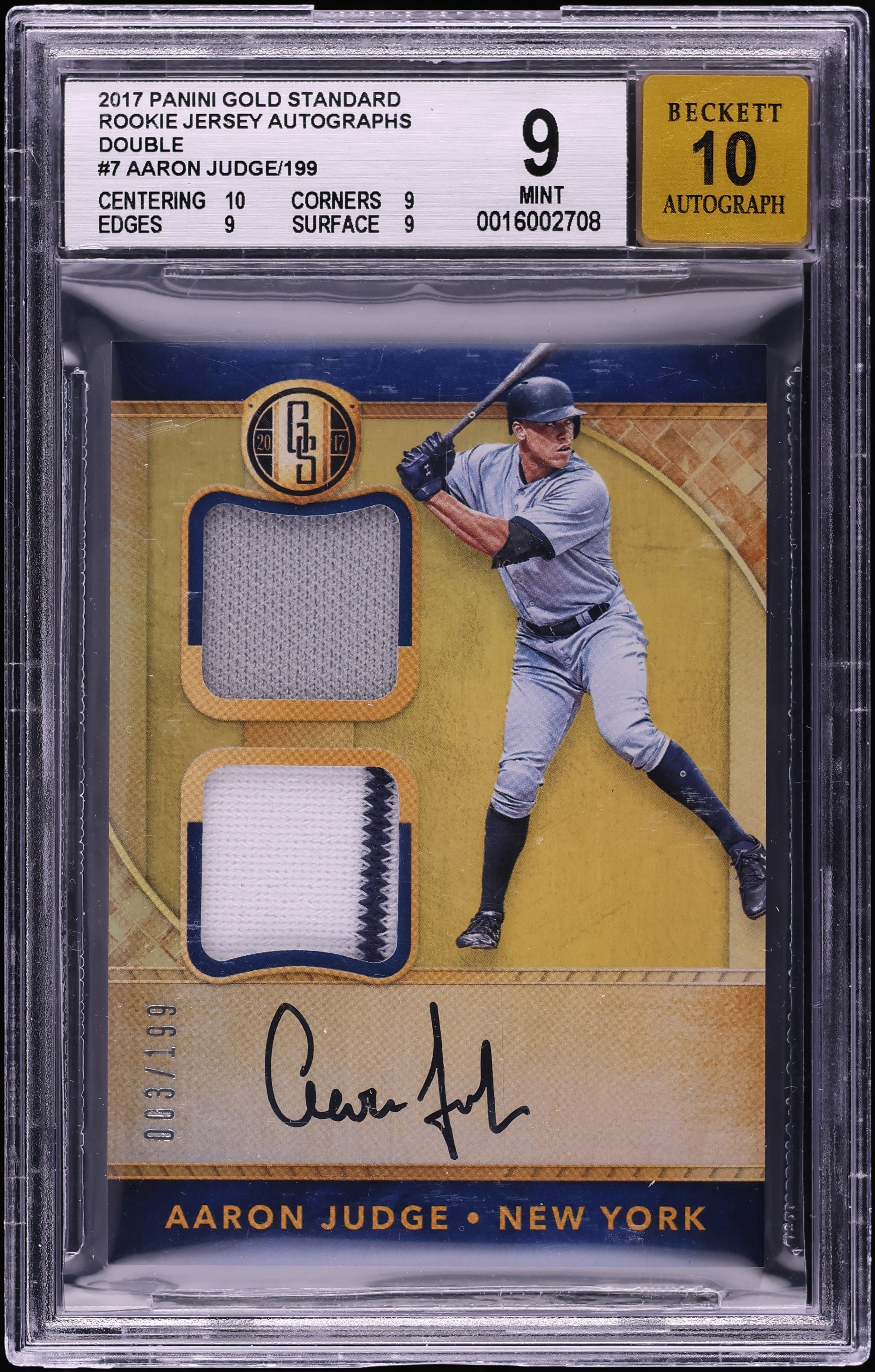 ジャッジ　２点分 2017 Panini Gold Standard Double Aaron Judge ROOKIE PATCH AUTO