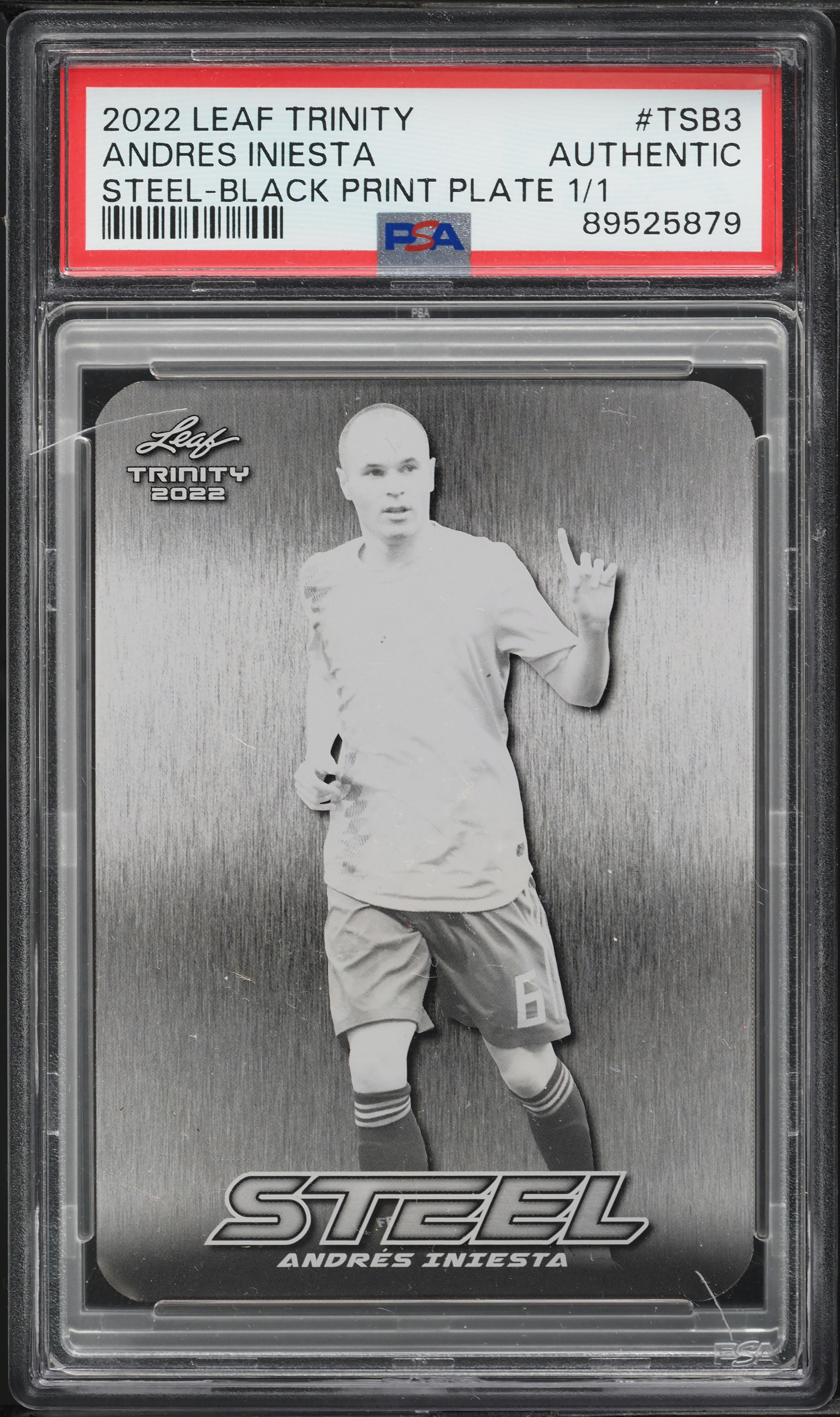 2022 Leaf Trinity Steel Black Printing Plate Andres Iniesta 1/1