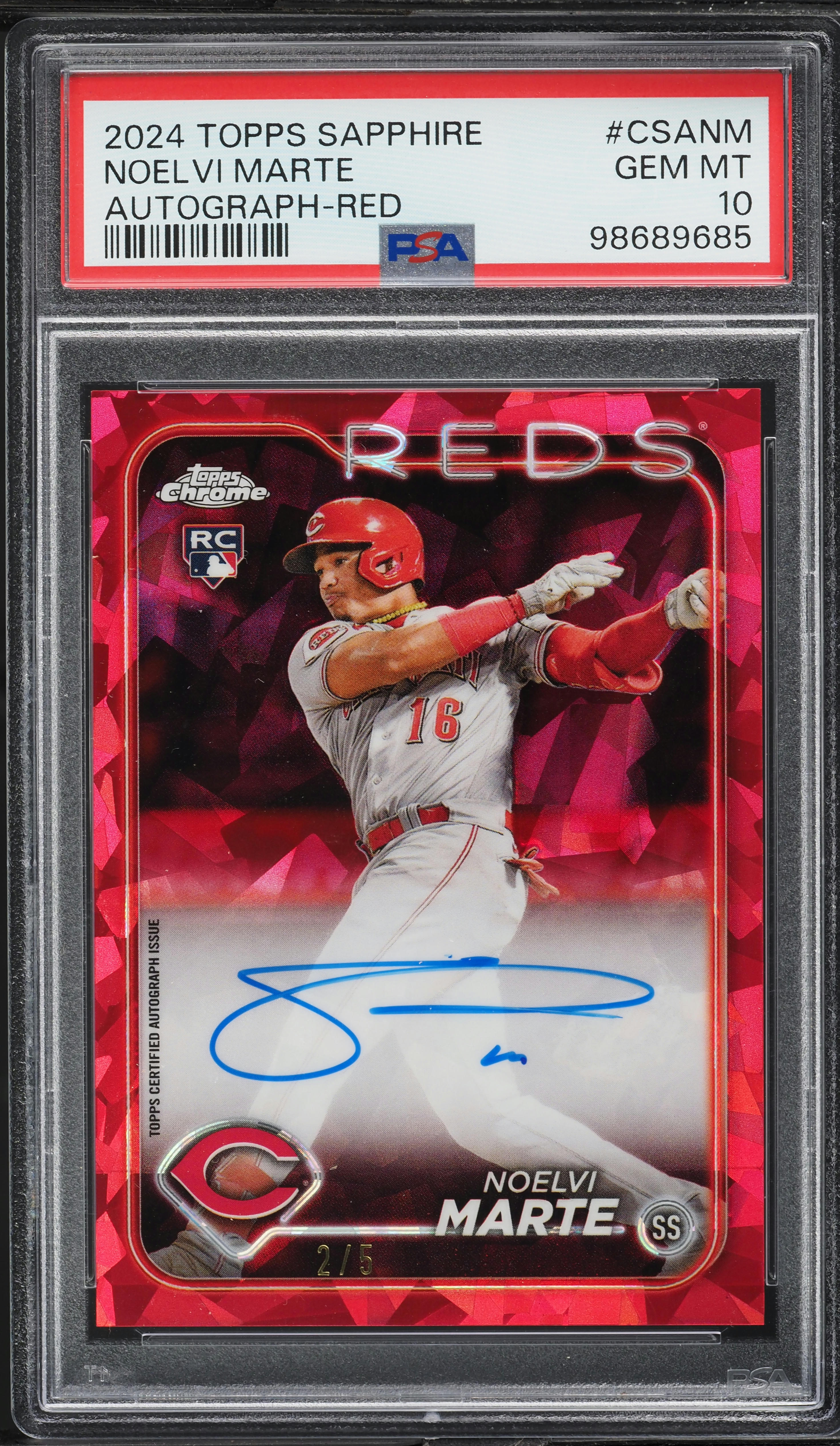 2024 Topps Chrome Sapphire Red Noelvi Marte ROOKIE AUTO /5 #CSANM 