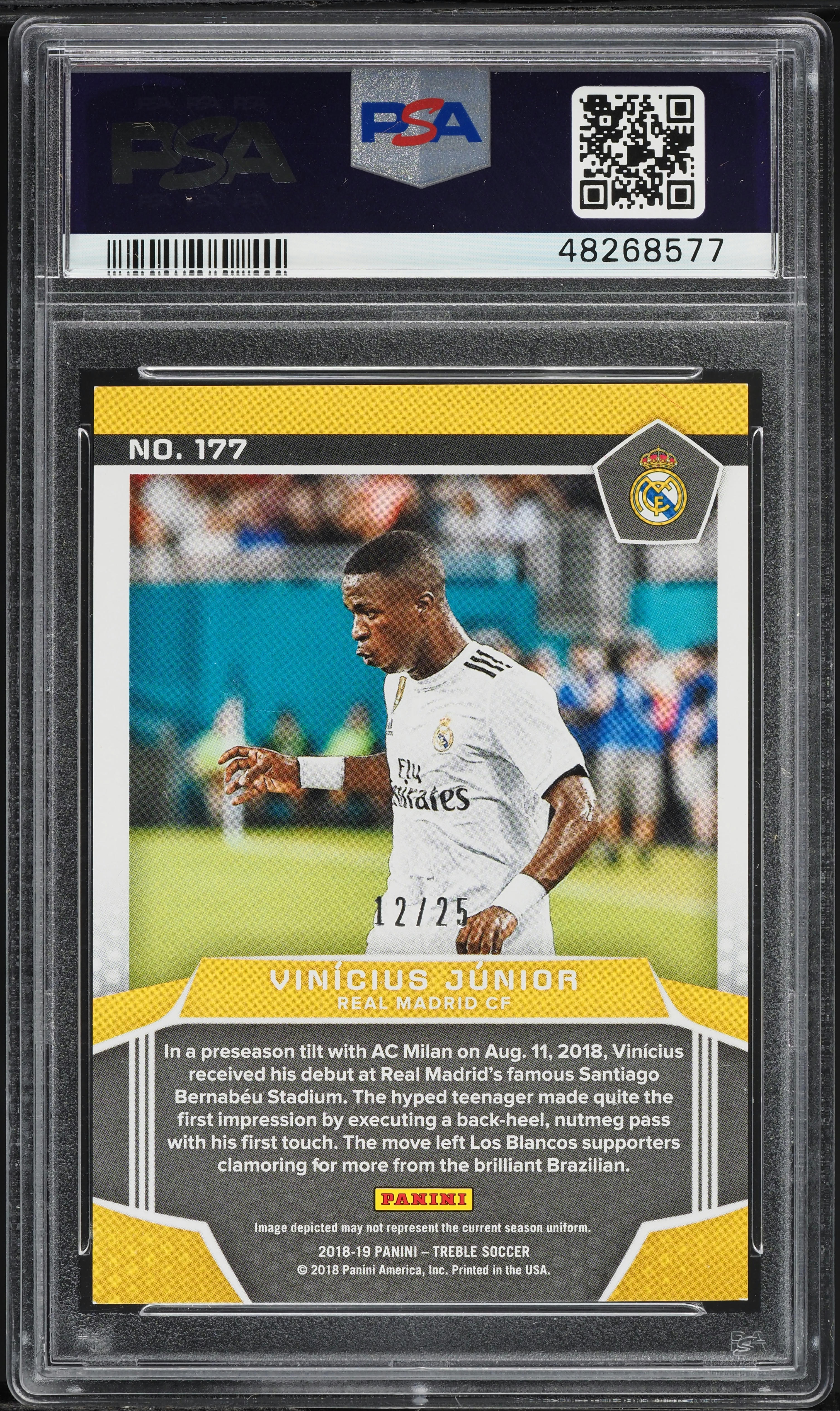 2018 Panini Treble Gold Vinicius Junior ROOKIE /25 #177 PSA 8 NM