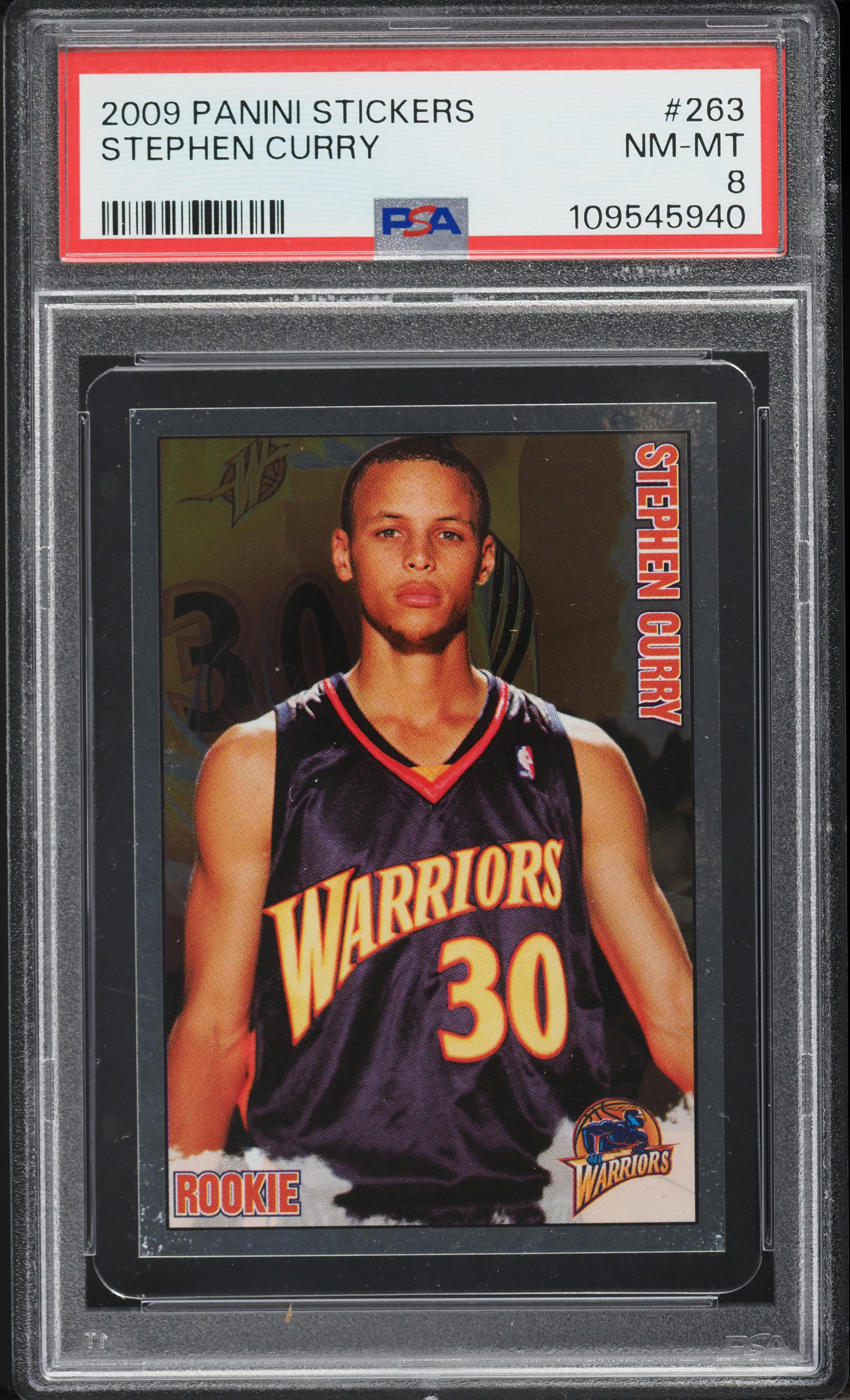 2009 Panini Stickers Stephen Curry ROOKIE #263 PSA 8 NM-MT on 