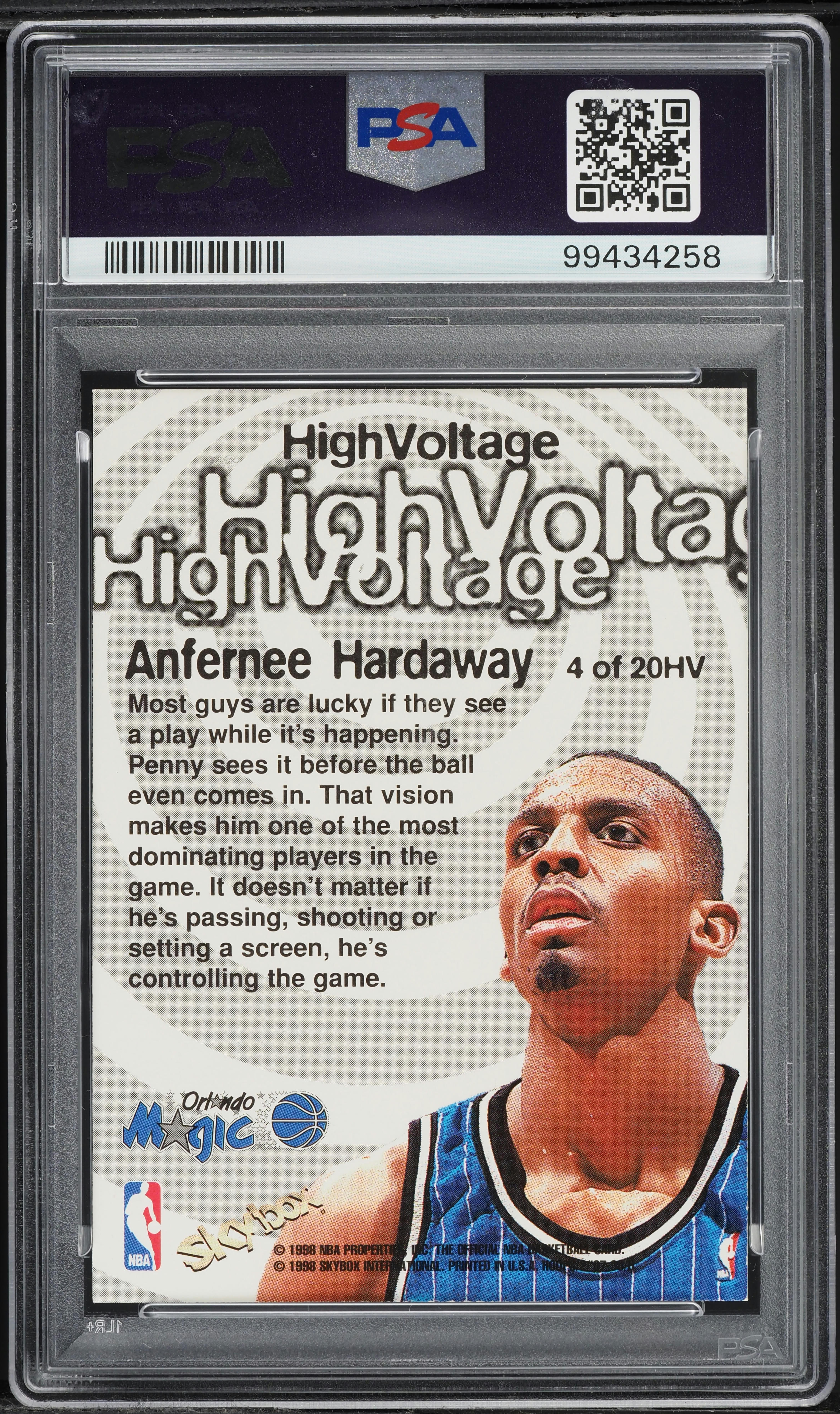 1997 Hoops High Voltage Anfernee Hardaway #4 PSA 9 MINT on 