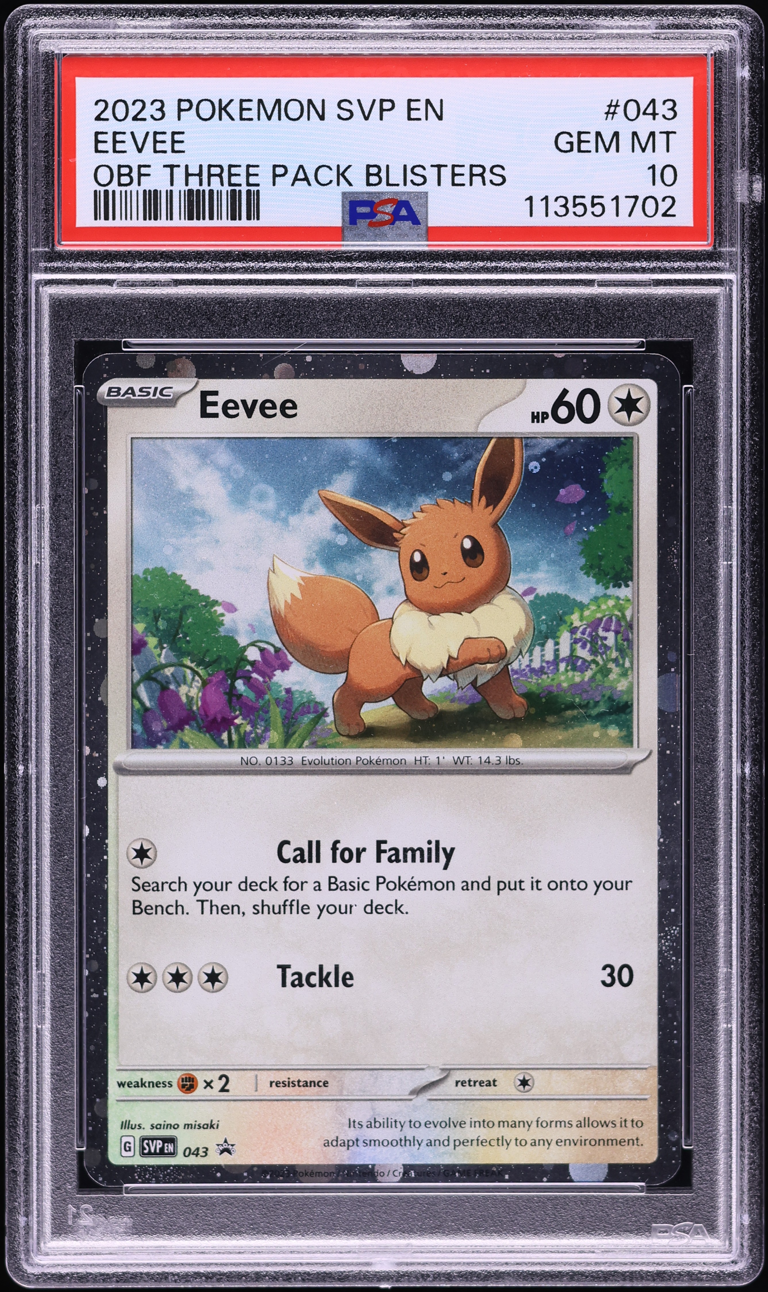 2023 Pokemon SV Black Star Promo Obsidian Flames Eevee #43 PSA 10