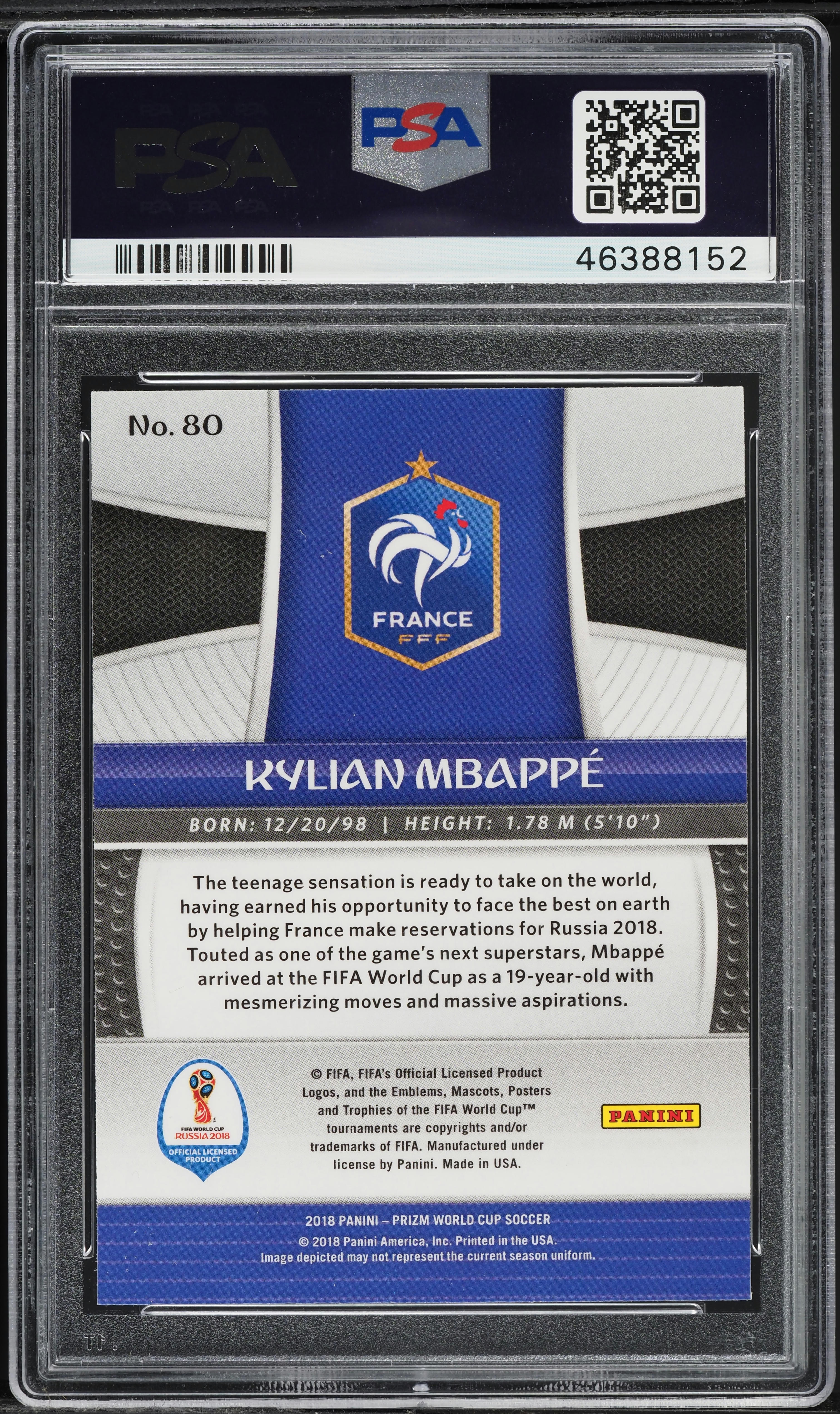 2018 Panini Prizm World Cup Kylian Mbappe ROOKIE #80 PSA 10 GEM