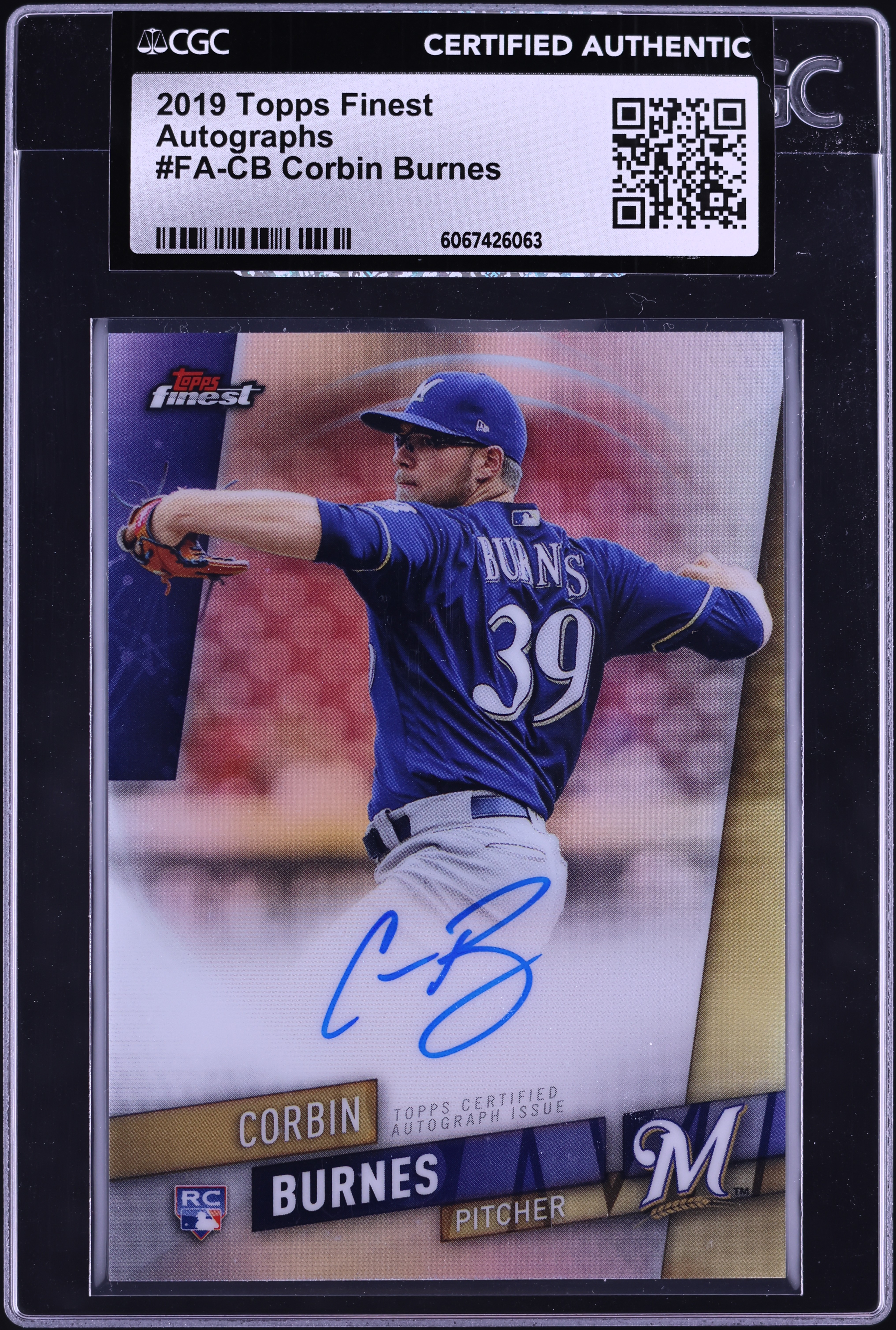 2019 Finest Corbin Burnes ROOKIE AUTO #FA-CB CGC AUTH on Fanatics