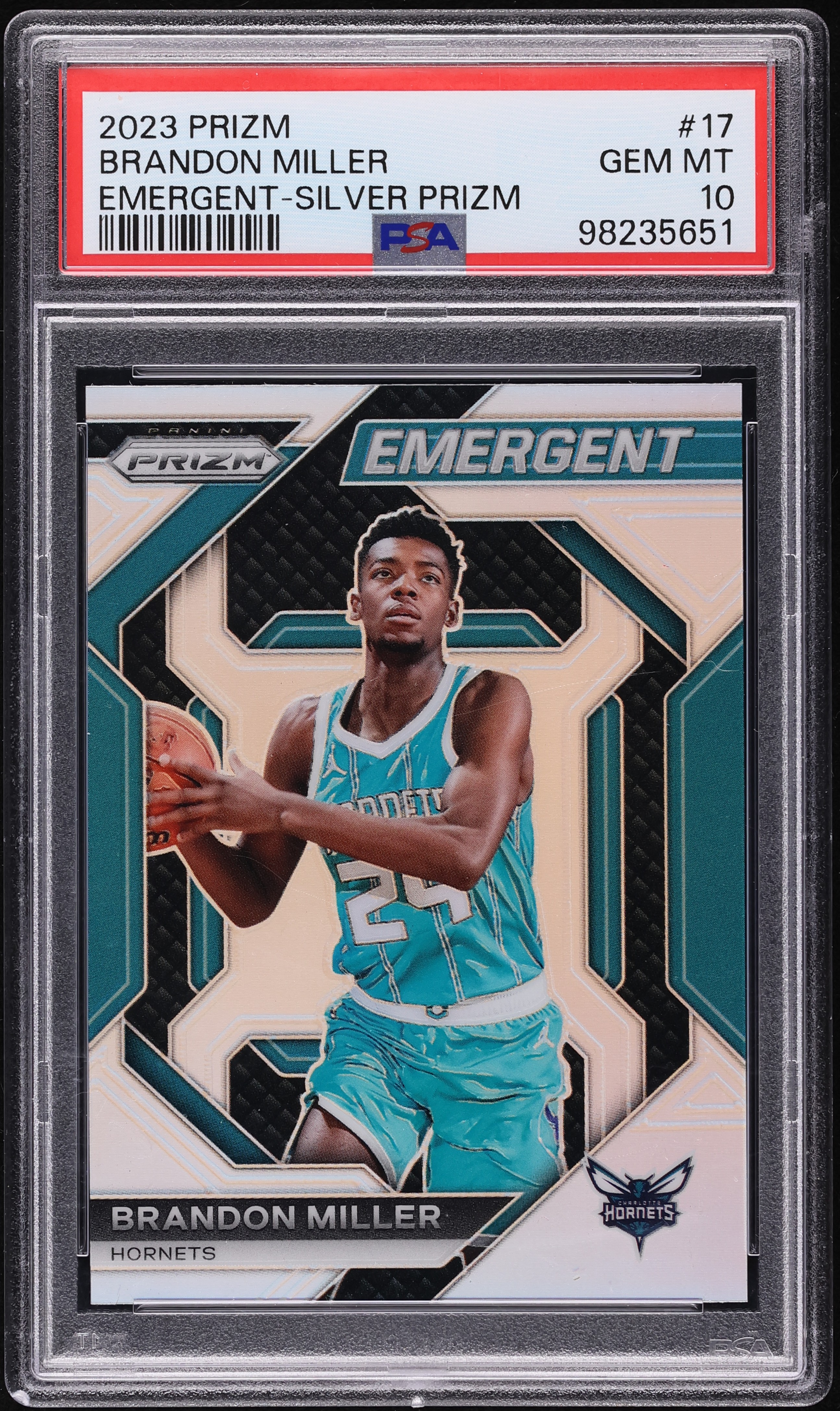 2023 Panini Prizm Emergent Silver Brandon Miller ROOKIE #17 PSA 10 