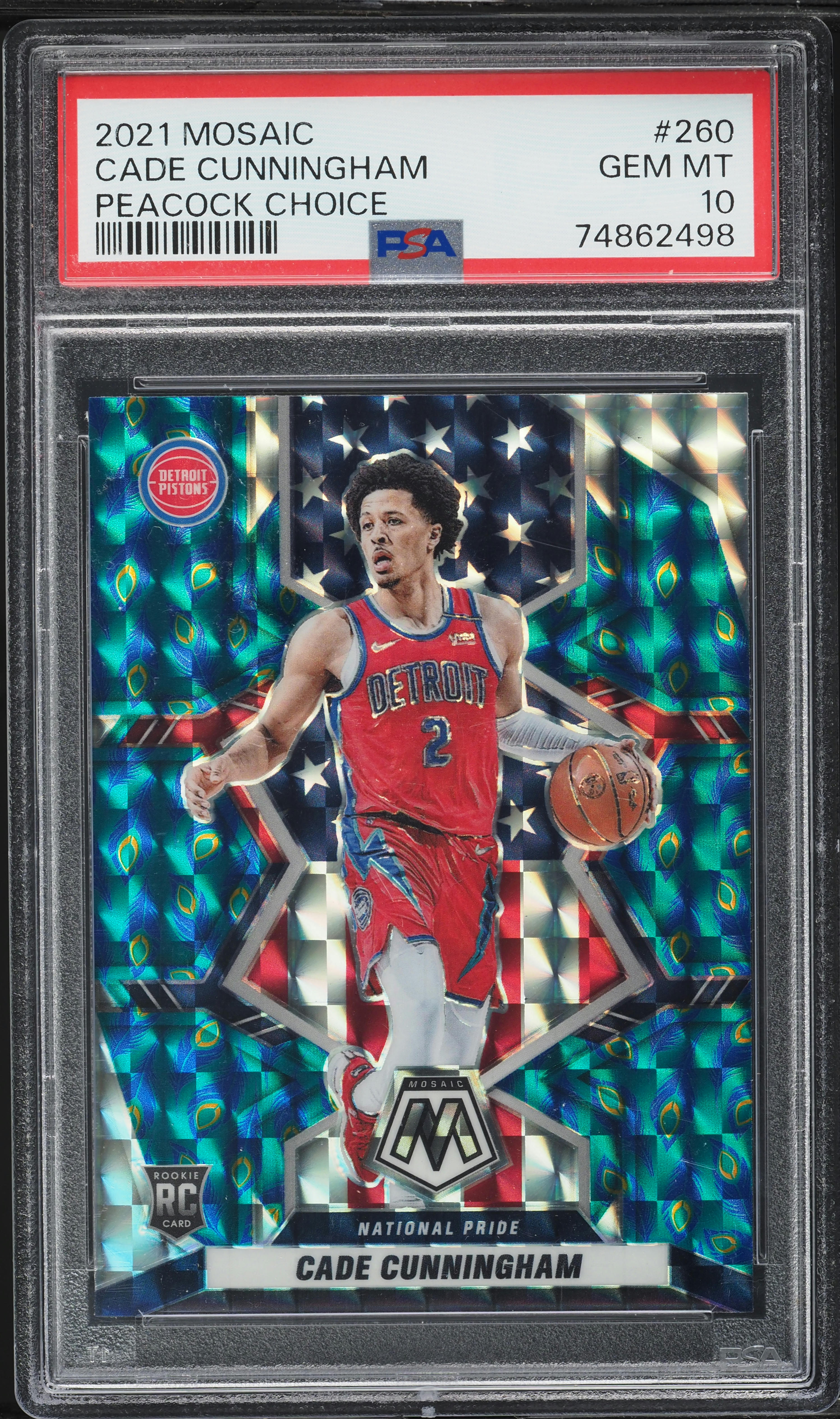 2021 Panini Mosaic Peacock Choice Cade Cunningham ROOKIE #260 PSA