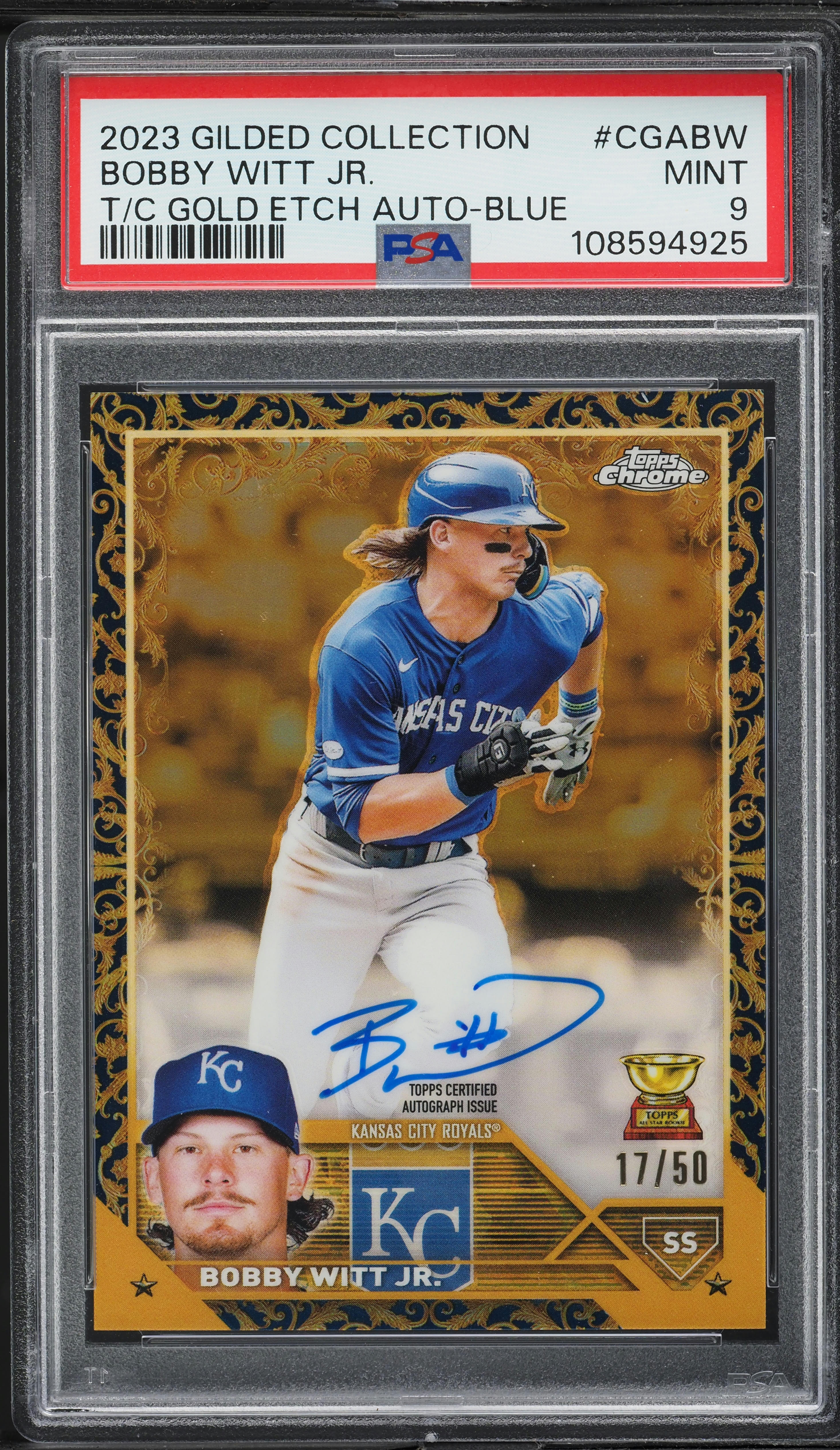 2023 Topps Chrome Gilded Gold Etch Blue Bobby Witt Jr AUTO /50