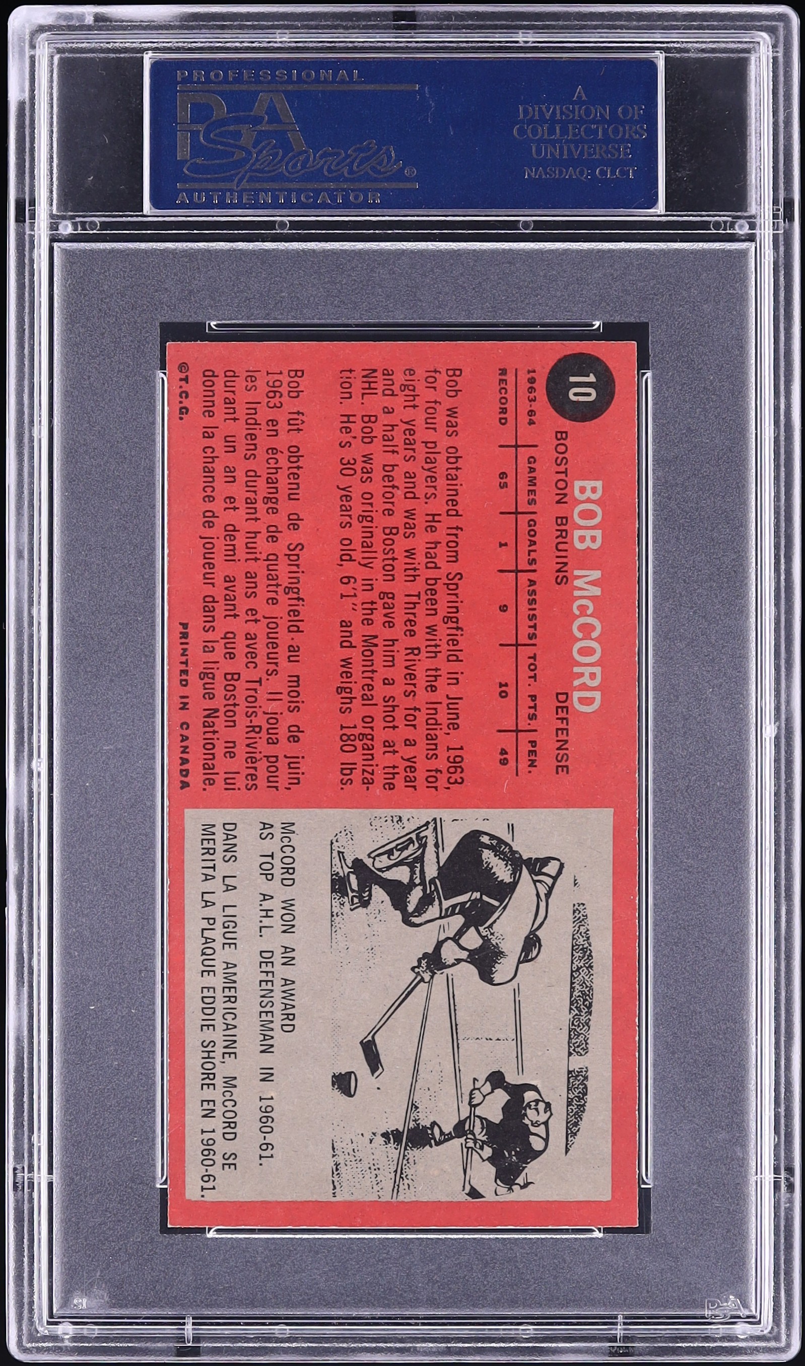 1964 Topps Hockey Bob McCord #10 PSA 8 NM-MT on Fanatics Collect