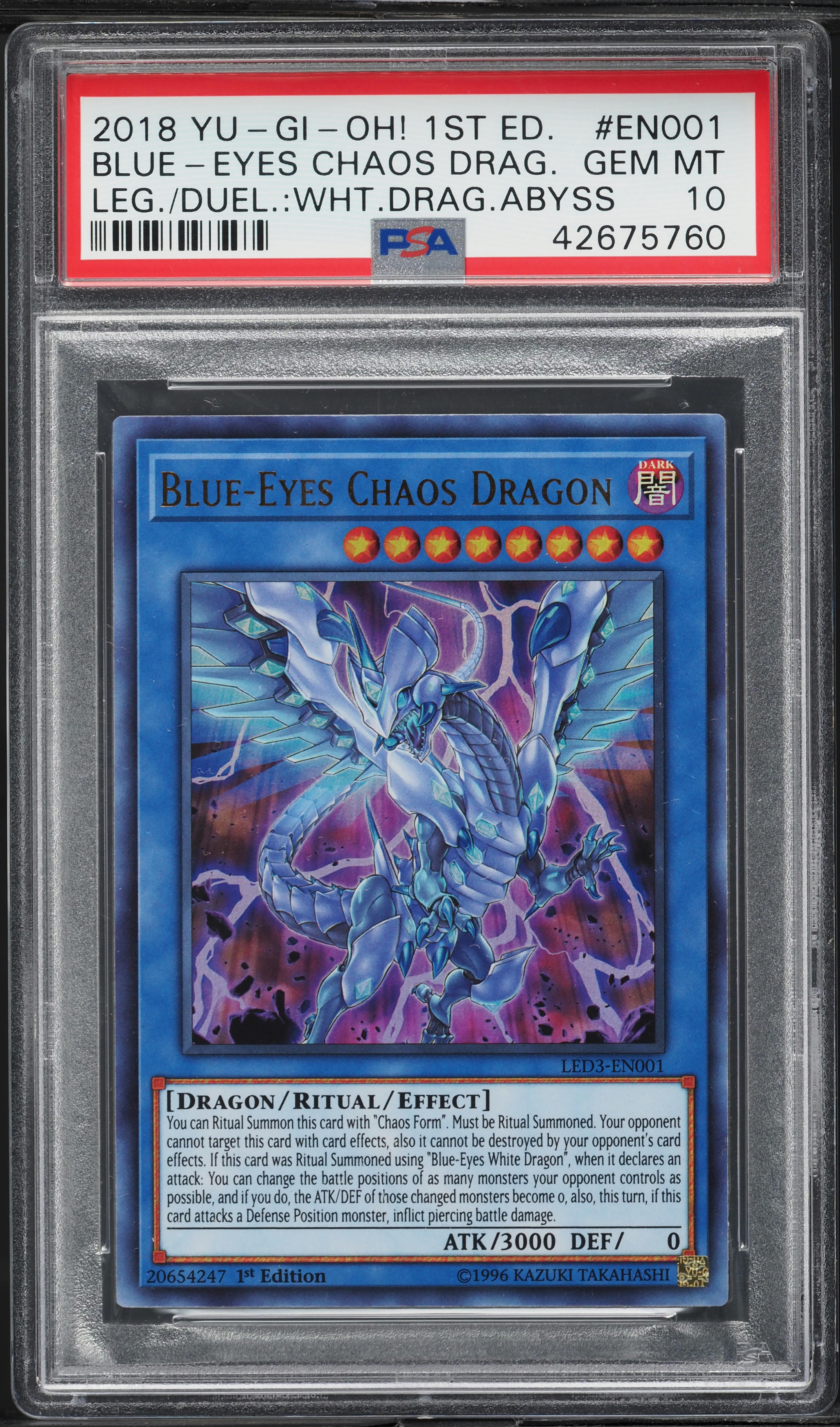 2018 Yu-Gi-Oh! LED3 1st Edition Blue-Eyes Chaos Dragon #LED3-EN001