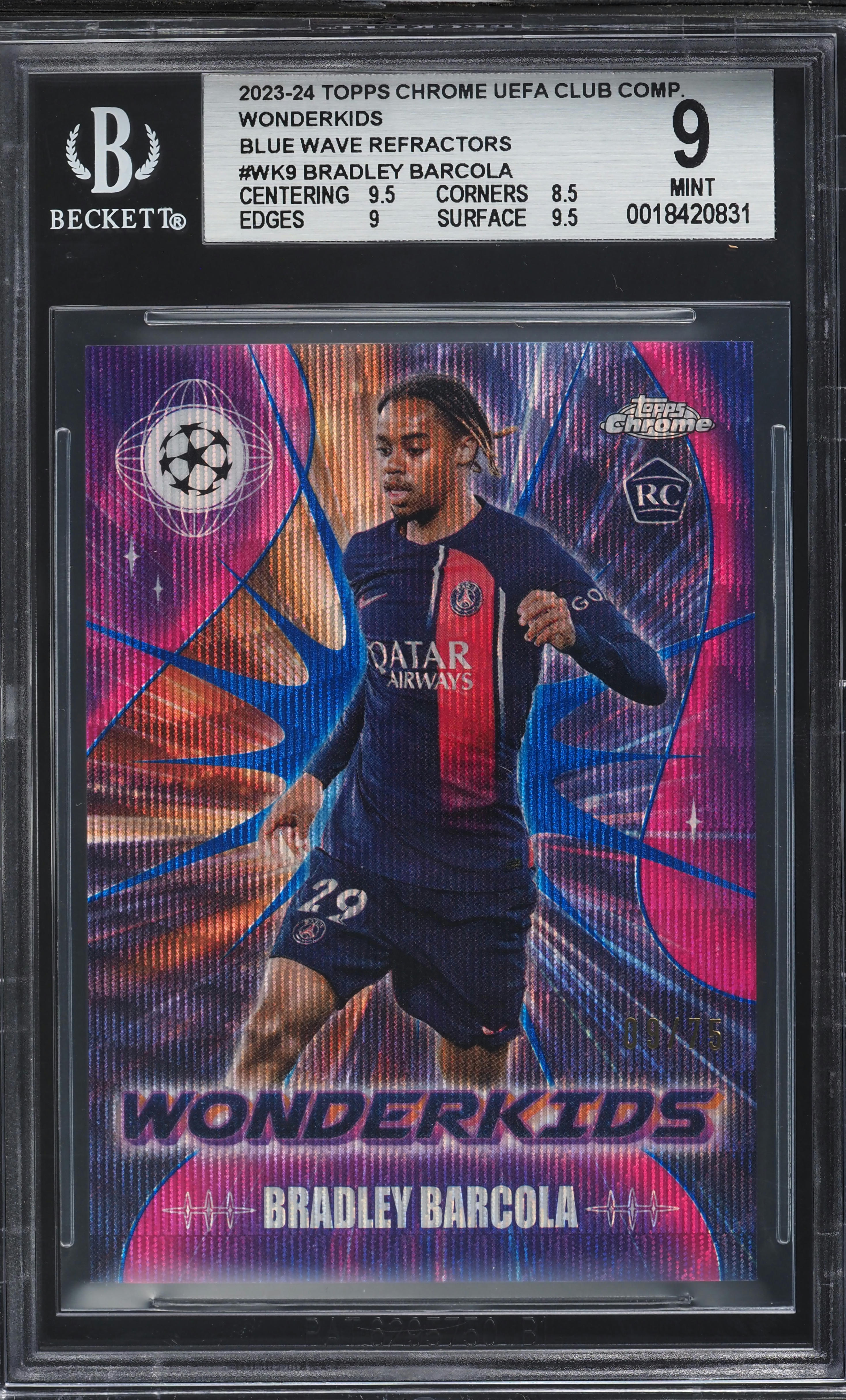 2023 Topps Chrome UEFA Wonderkids Blue Wave Ref Bradley Barcola