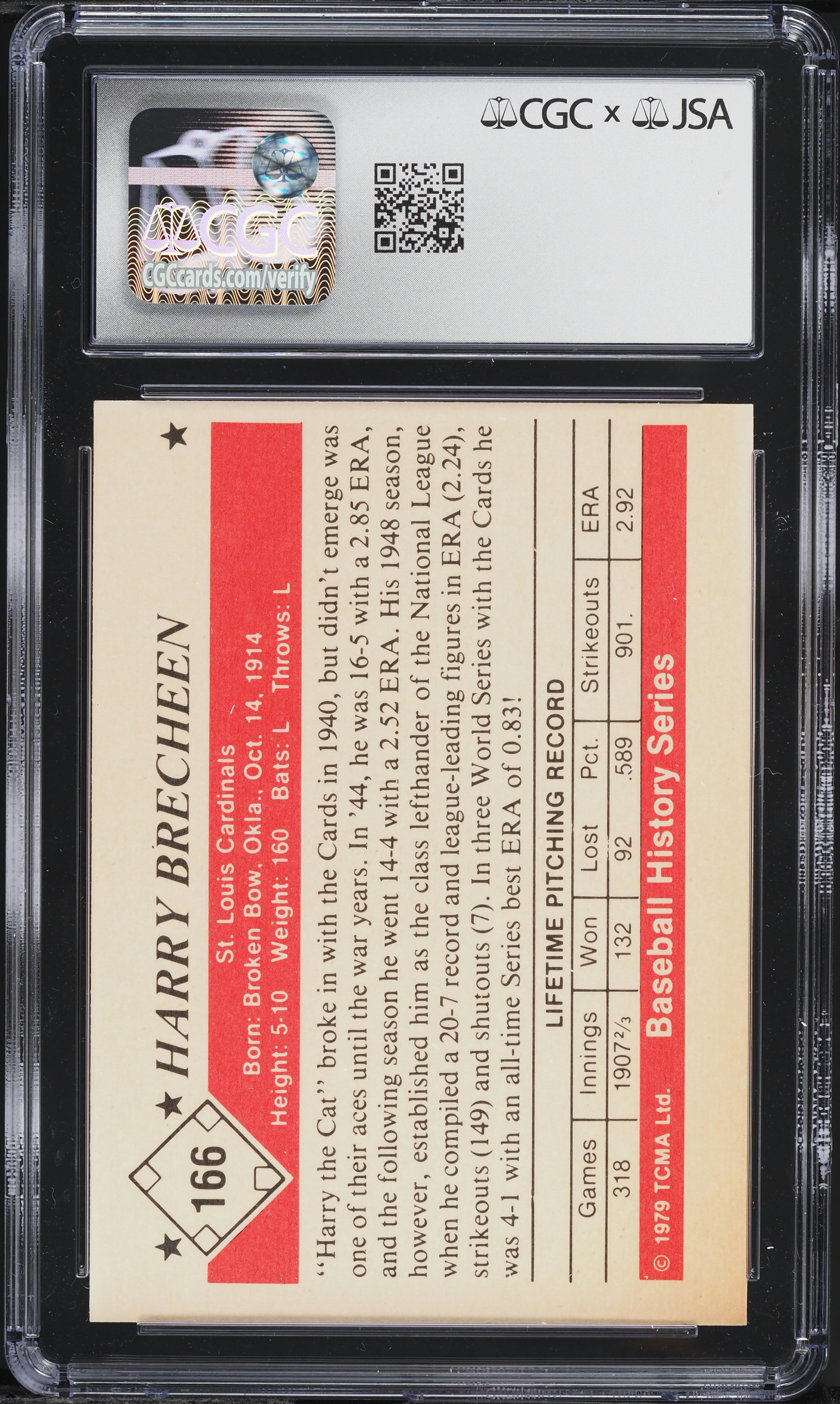 1979 TCMA '50's Harry Brecheen AUTO #166 JSA CGC AUTH on Fanatics