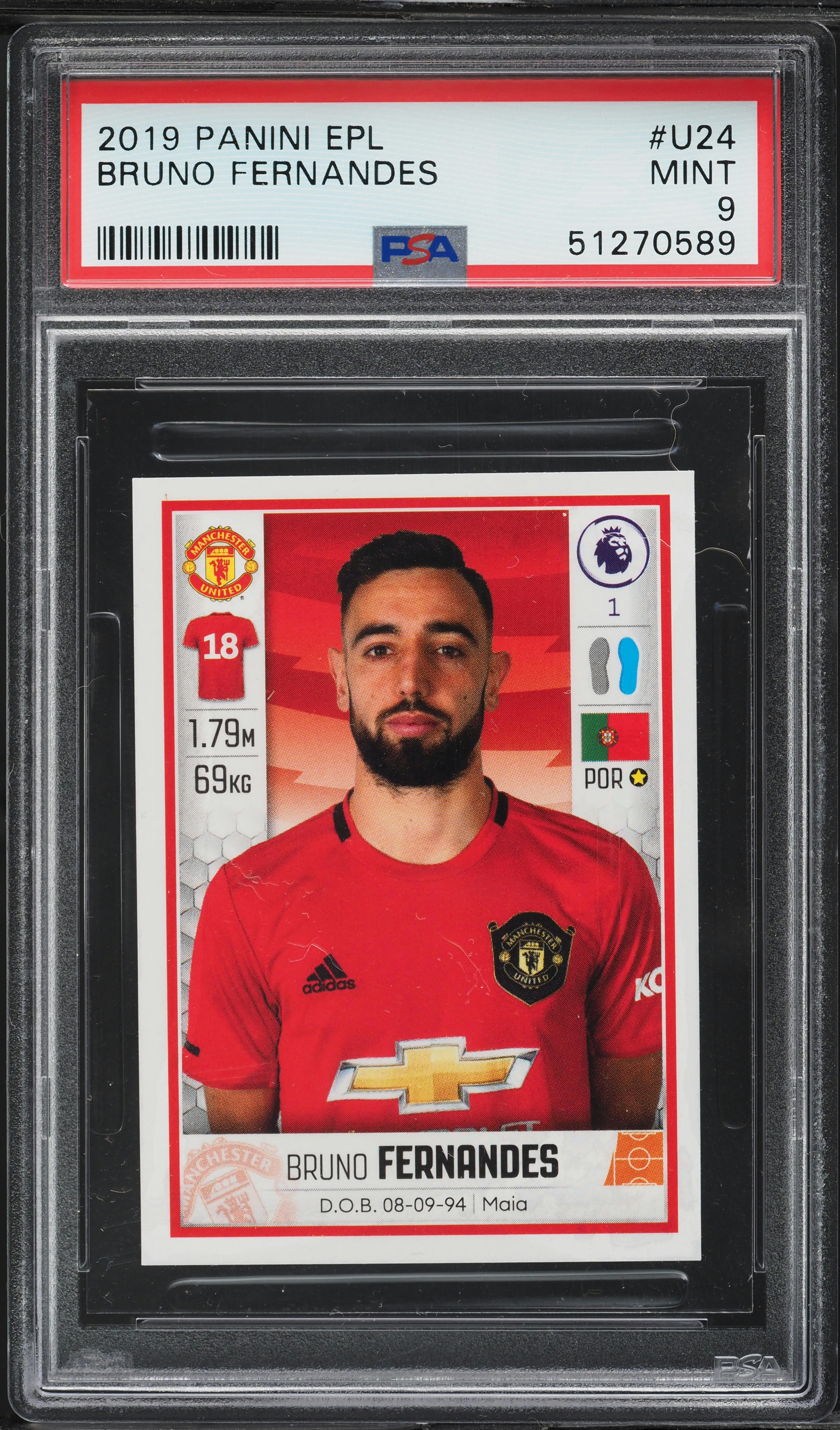 2019 Panini English Premier League Bruno Fernandes #U24 PSA 9 MINT