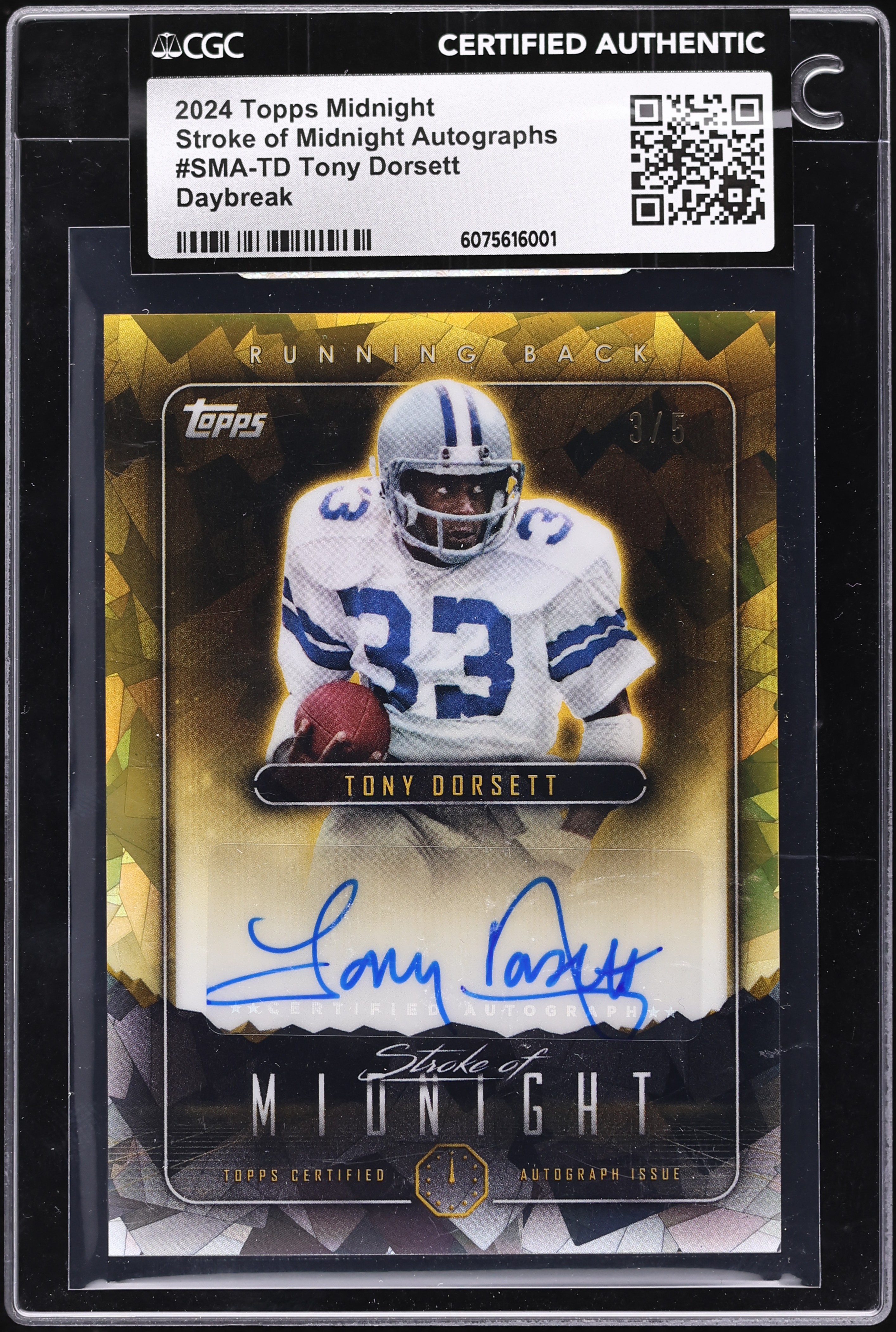 2024 Topps Midnight Stroke Of Midnight Daybreak Tony Dorsett AUTO