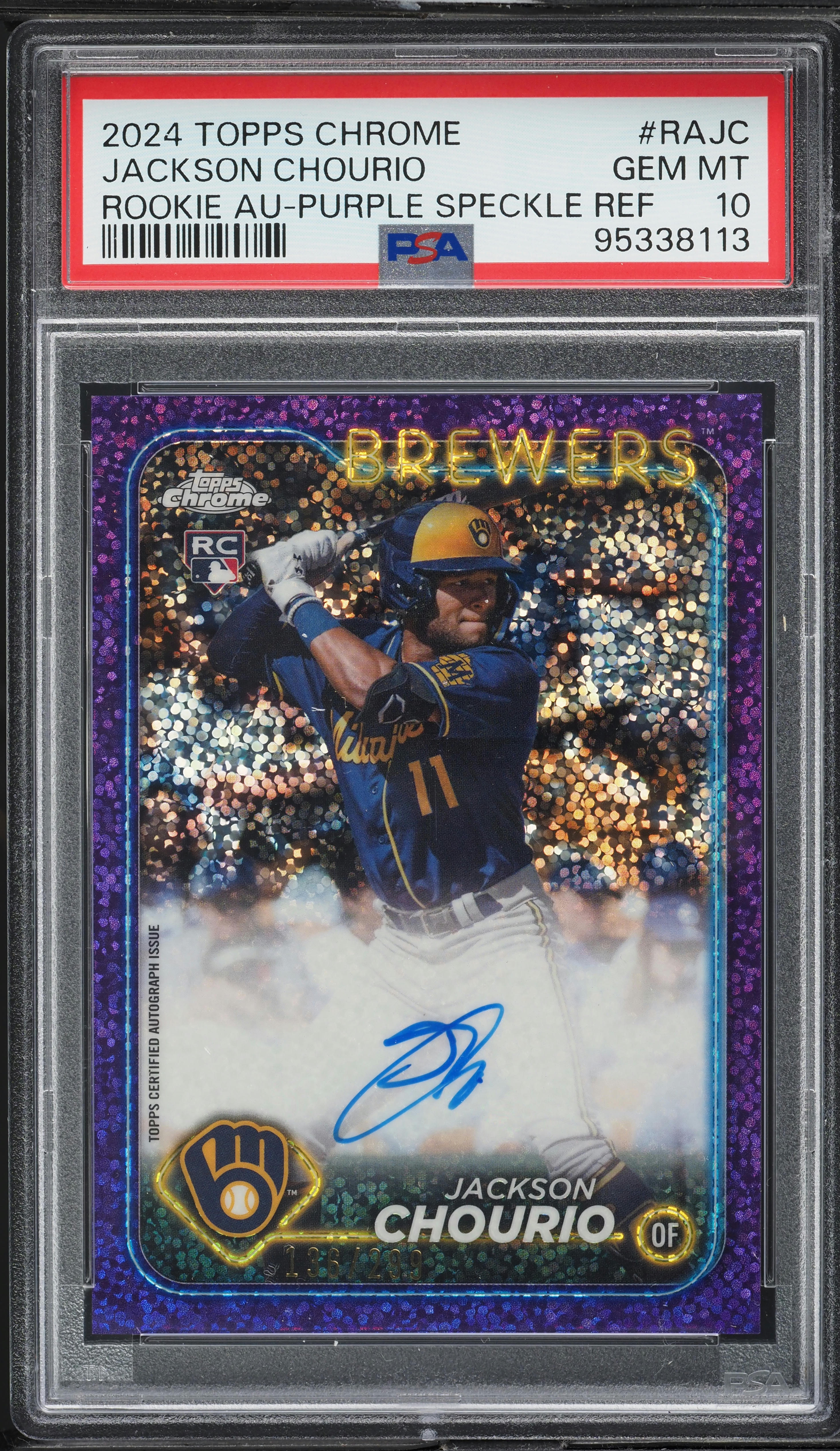 2024 Topps Chrome Purple Speckle Refractor Jackson Chourio RC AUTO 
