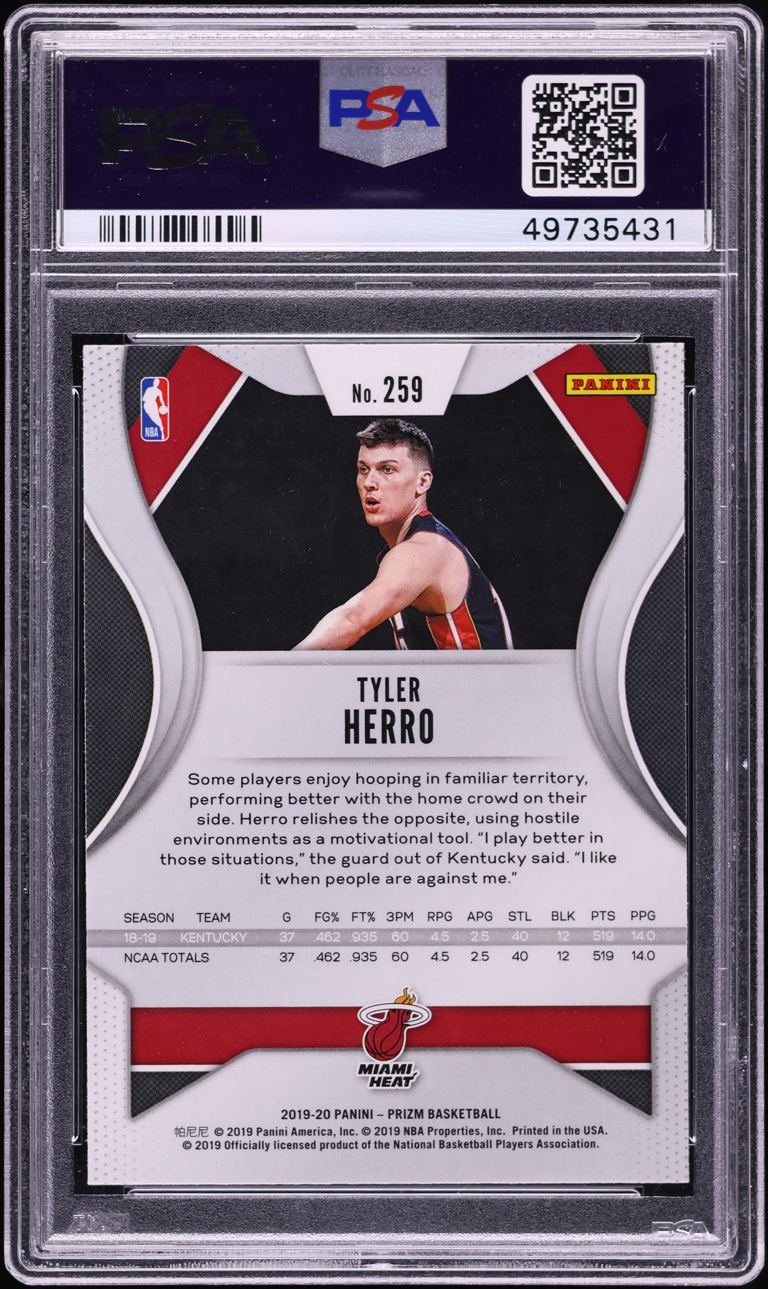 2019 Panini Prizm Tyler Herro ROOKIE #259 PSA 10 GEM MINT on