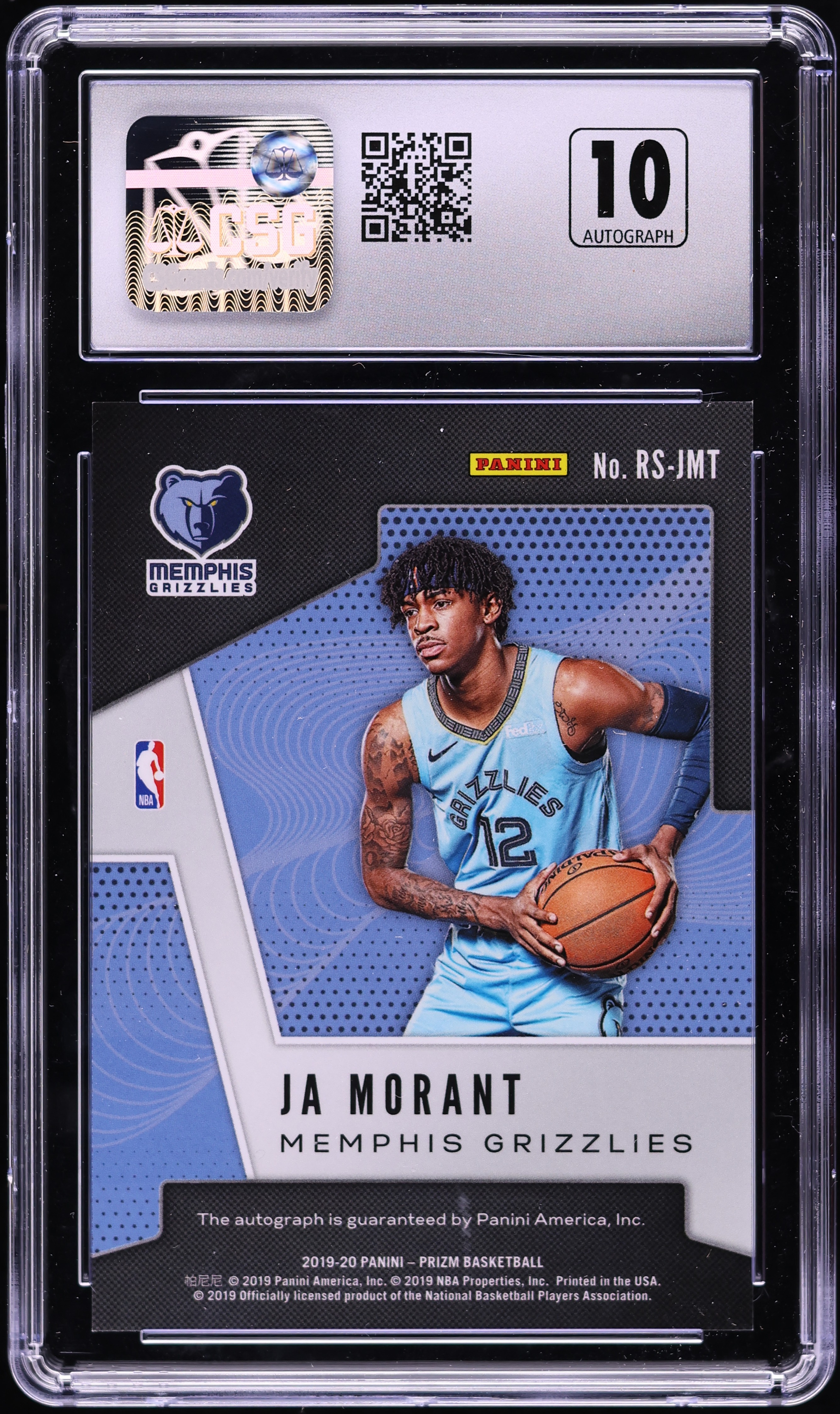 2019 Panini Prizm Ja Morant ROOKIE AUTO #RS-JMT CSG 10 GEM MINT on